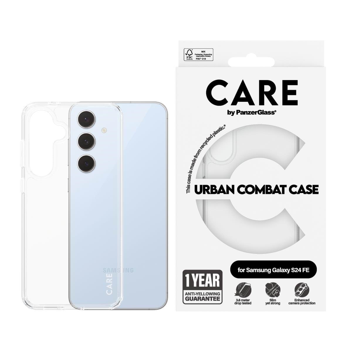 CARE by PanzerGlass Flagship Case Transparent Urban Combat w. Clear Frame Samsung Galaxy S24 FE Mobilcover PANZER1466