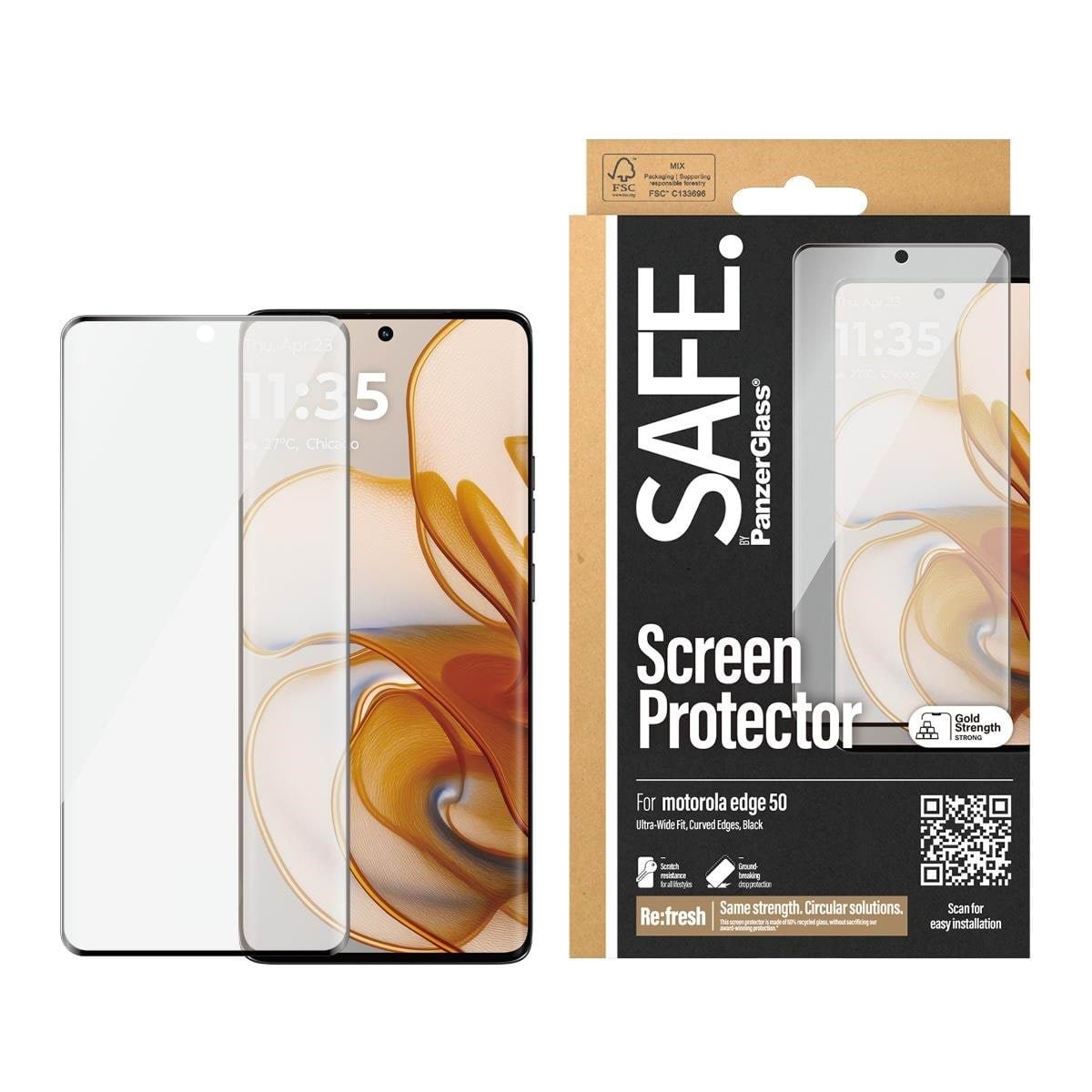 SAFE by PanzerGlass Screen Protector w. Black Frame Motorola edge 50 | Ultra-Wide Fit