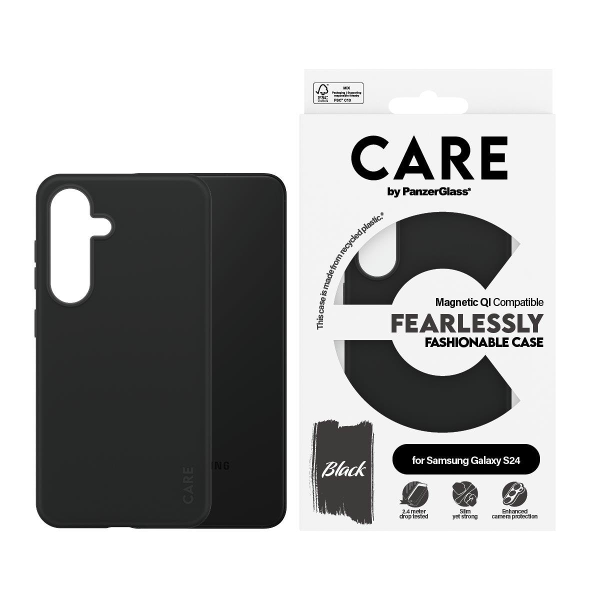 CARE by PanzerGlass Fashionable Case Black w. QI Compatible Samsung Galaxy S24 Mobilcover PANZER1166