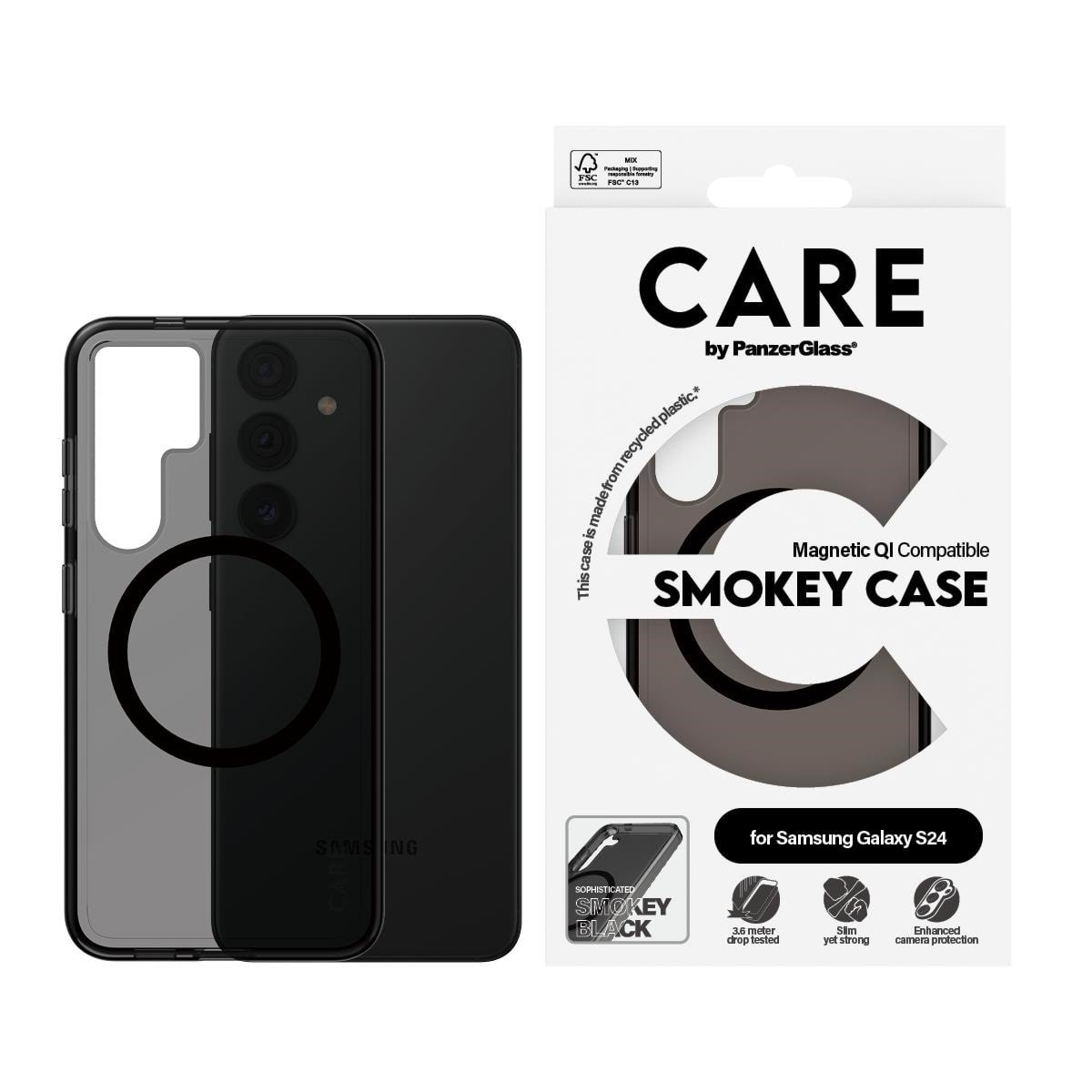 CARE by PanzerGlass Flagship Case Urban Combat Smokey w. Black QI Compatible Samsung Galaxy S24