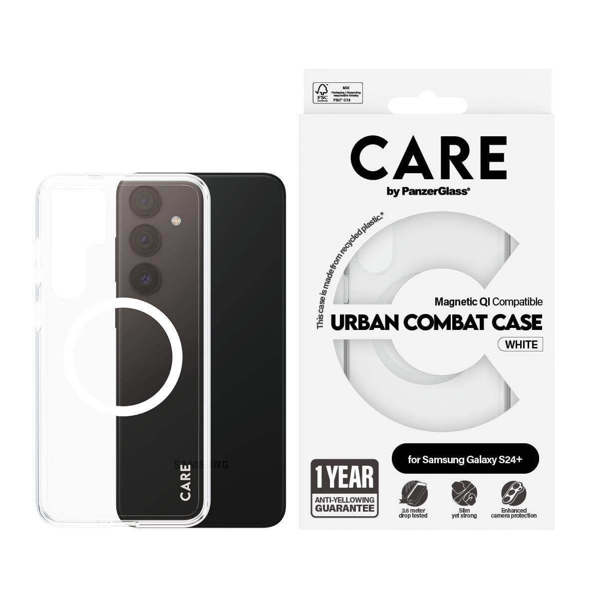 CARE by PanzerGlass Flagship Case Transparent Urban Combat w. White QI Compatible Samsung Galaxy S24+