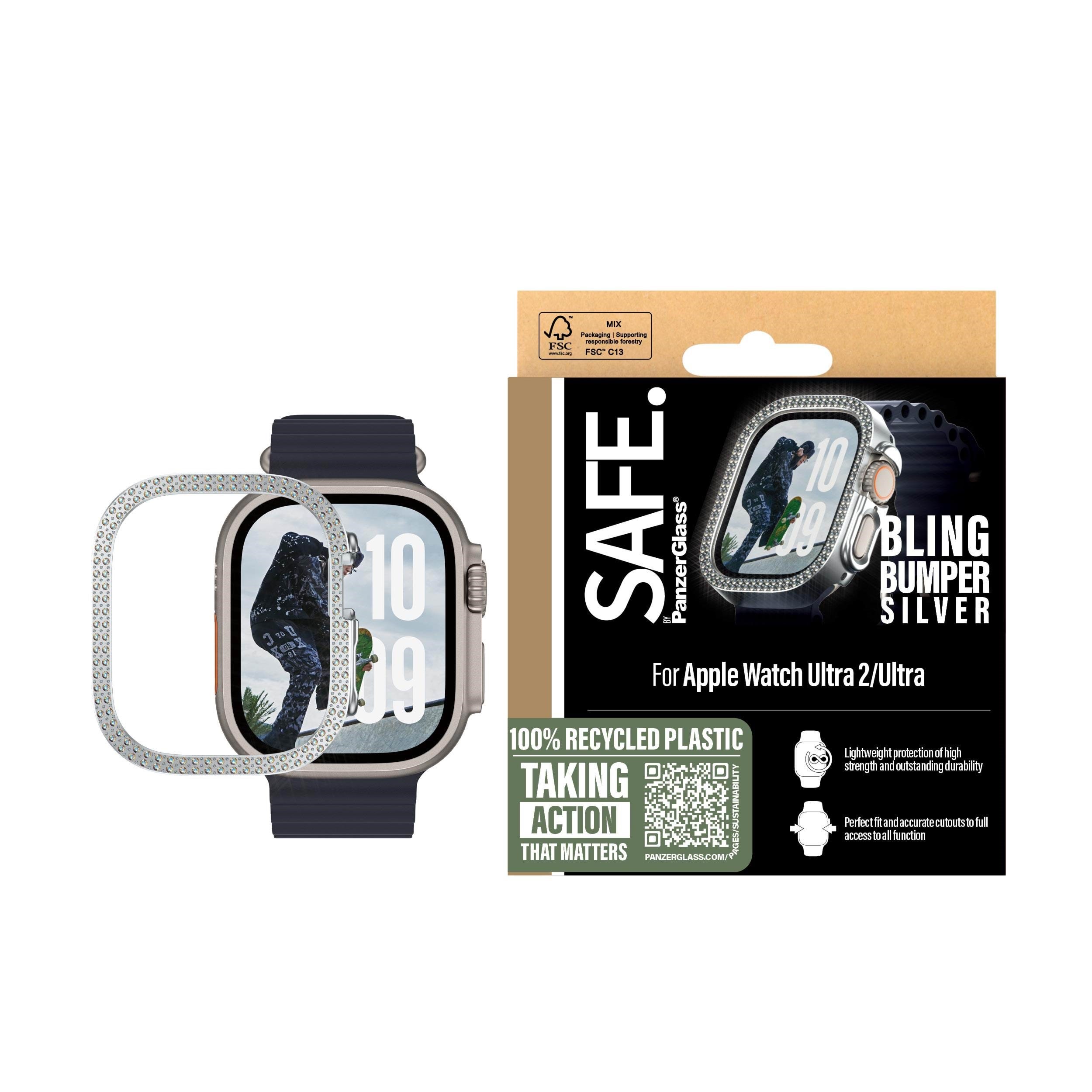 SAFE by PanzerGlass Bling Bumper Silver Apple Watch Ultra 2 Smartwatch Tilbehør SAFE95911