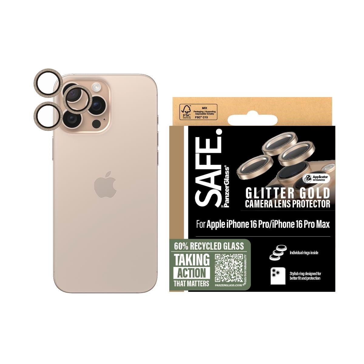 SAFE by PanzerGlass Camera Lens Protector Glitter Gold iPhone 16 Pro | 16 Pro Max Beskyttelsesglas SAFE95895