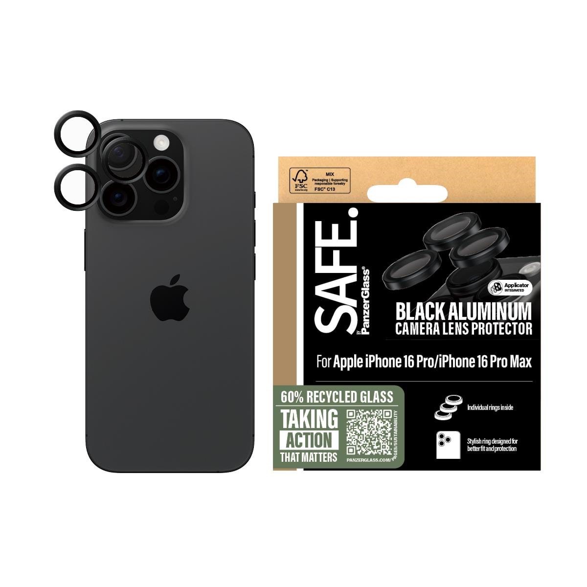 SAFE by PanzerGlass Camera Lens Protector Black iPhone iPhone 16 Pro | 16 Pro Max Beskyttelsesglas SAFE95891