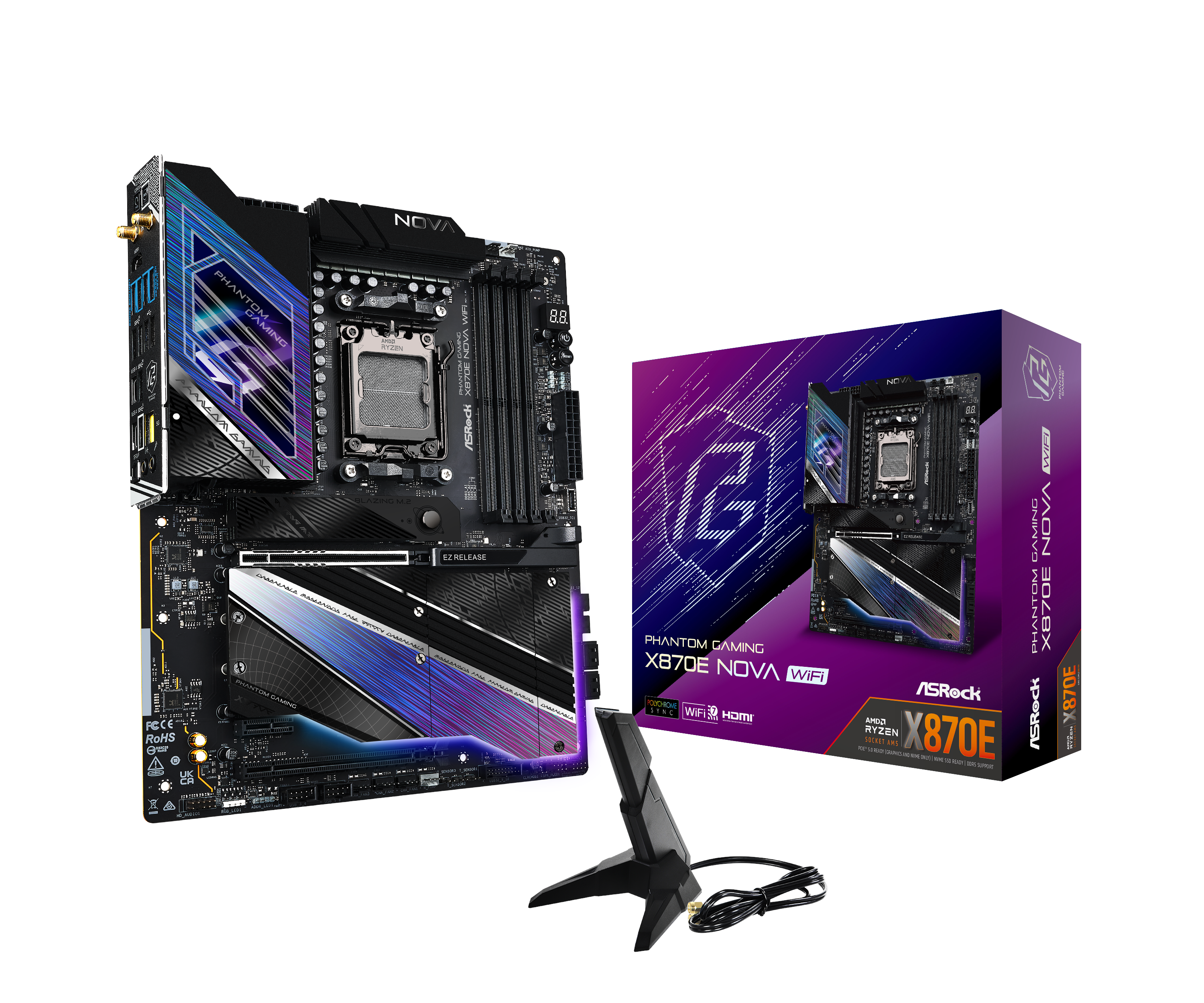 ASRock X870E NOVA WIFI Bundkort - AMD X870E - AMD AM5 - DDR5 RAM - ATX Bundkort 90-MXBPX0-A0UAYZ