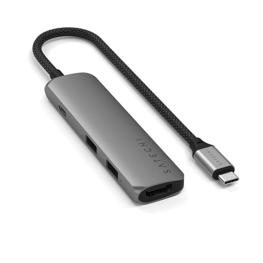 Satechi 4-in-1 USB-C Slim Multiport Adapter 4K - Space Grey Docking Station ST-P4SM
