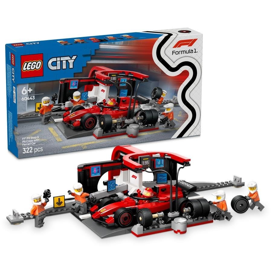 LEGO City 60443 F1 -pitstop og pitcrew med Ferrari-bil
