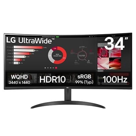 34" LG UltraWide 34WR50QK-B - 3440x1440 (UWQHD) - 100Hz - VA Computerskærm Black