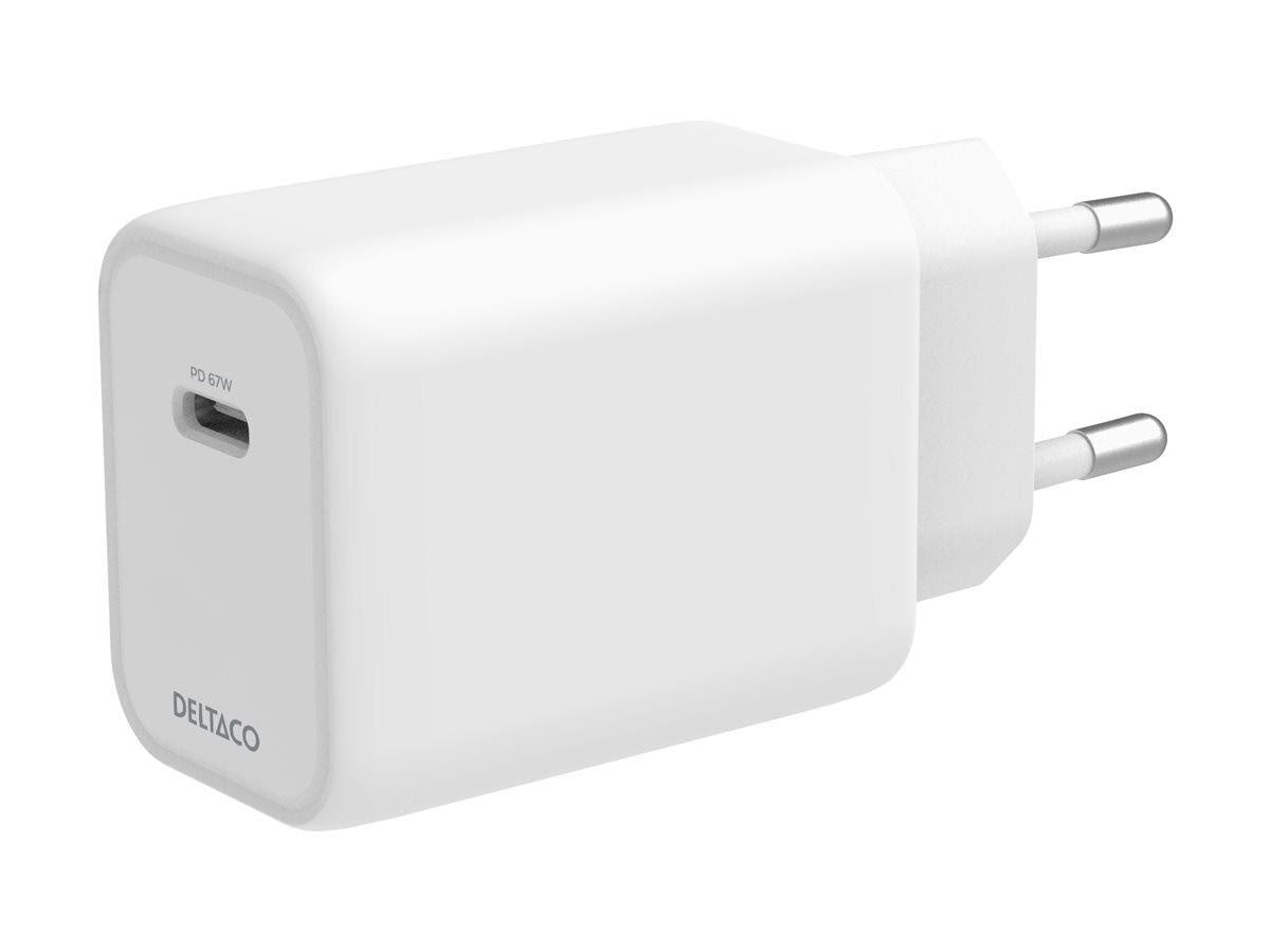 Deltaco USB-C GaN Wall Charger 67W | 1x USB-C | Samsung SFC 45W | PPS + PD | White