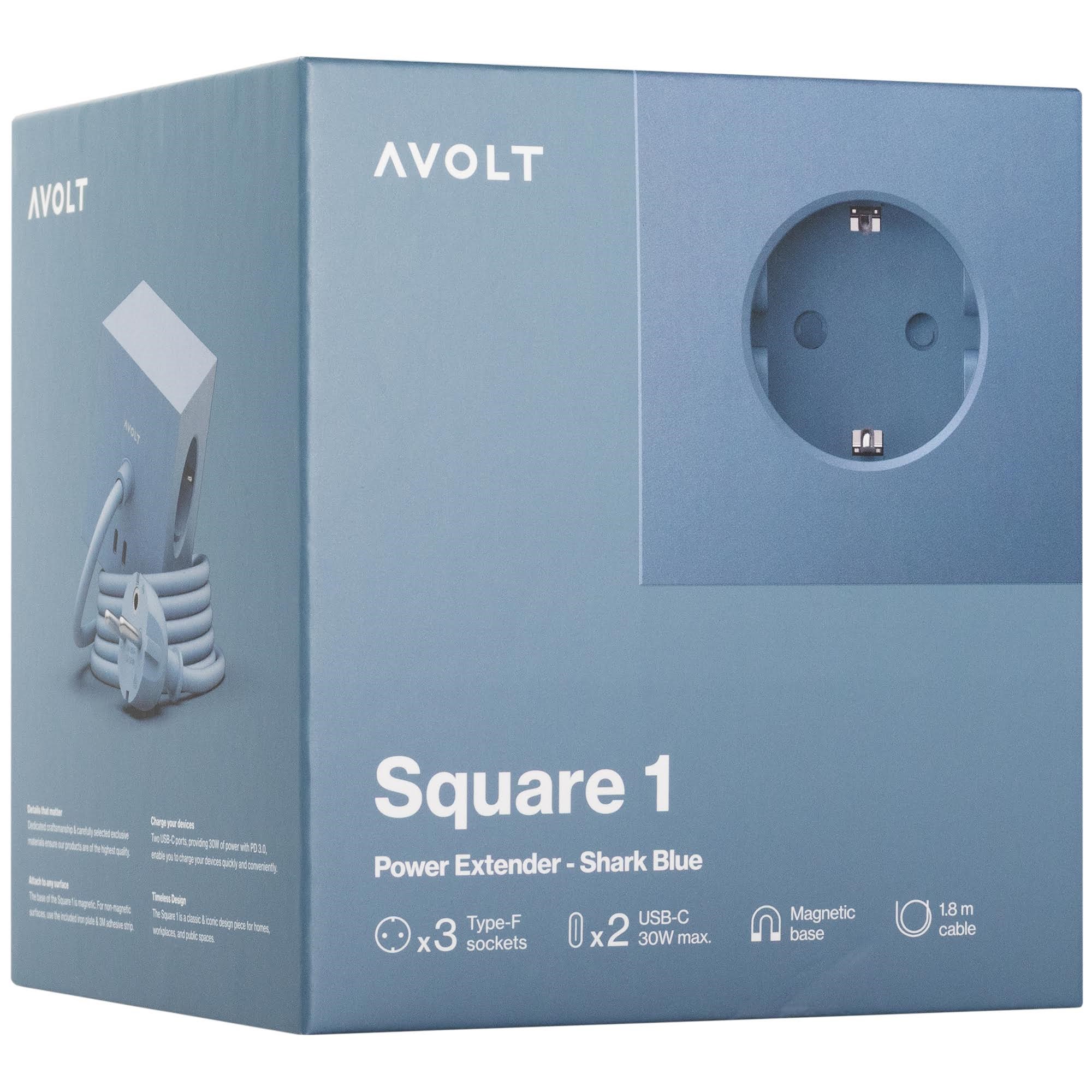 AVOLT Square 1 with 30W Dual USBC & Magnetic base 1.8m Shark Blue Afbrydermateriel SQ1-EUFC20-18SHB