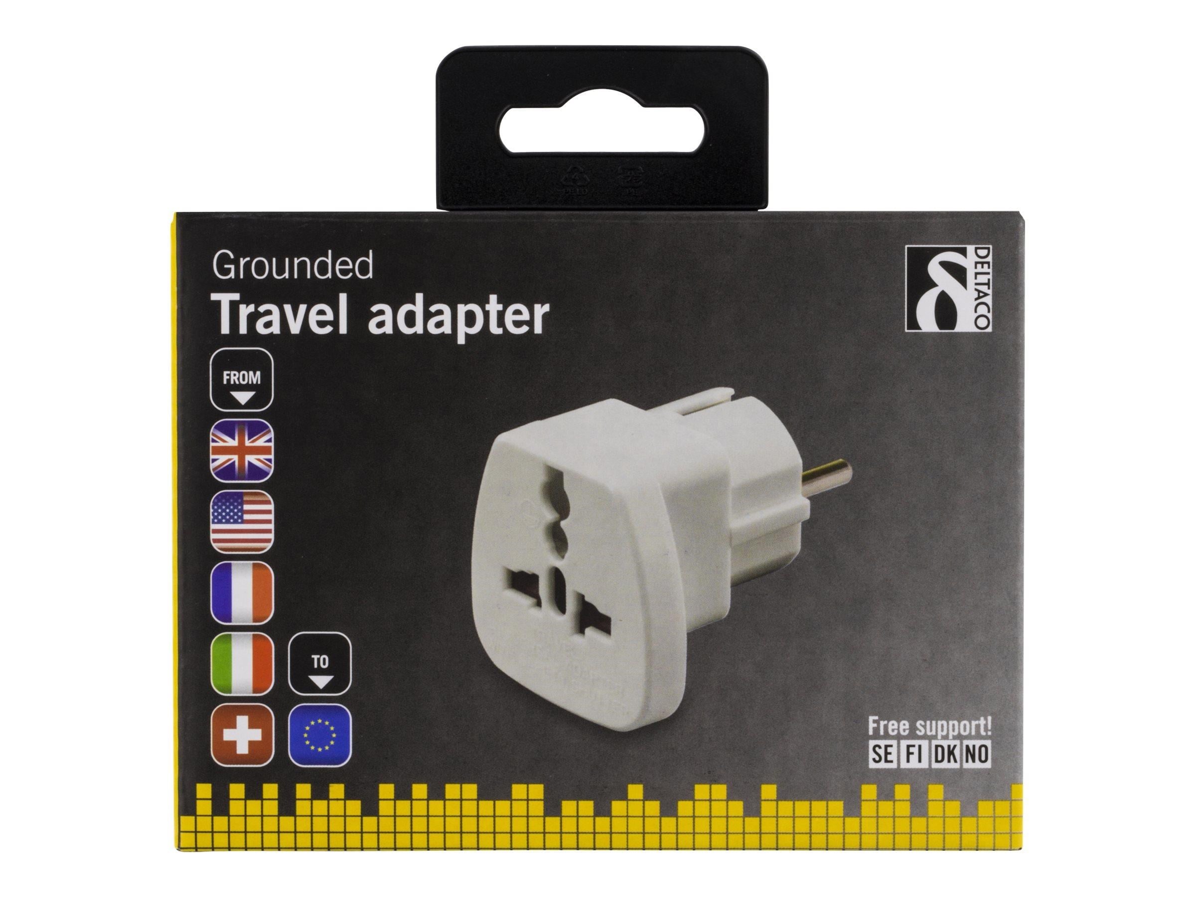 Deltaco Travel adapter UK/US/Italy/Switzerland - EU 250V Kabel Hvid 95300