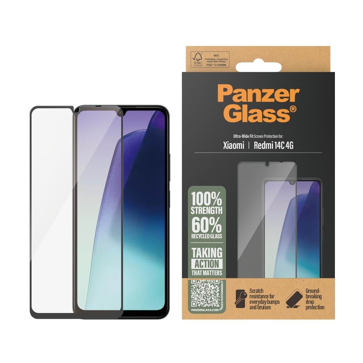 PanzerGlass Screen Protector Xiaomi Redmi 14C | Ultra-Wide Fit Beskyttelsesglas PGRNUWFG58421