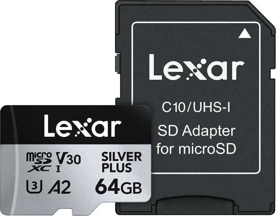 Lexar Professional Silver Plus MicroSD/SD - 205MB/s - 64GB Hukommelseskort LMSSIPL064G-BNANG