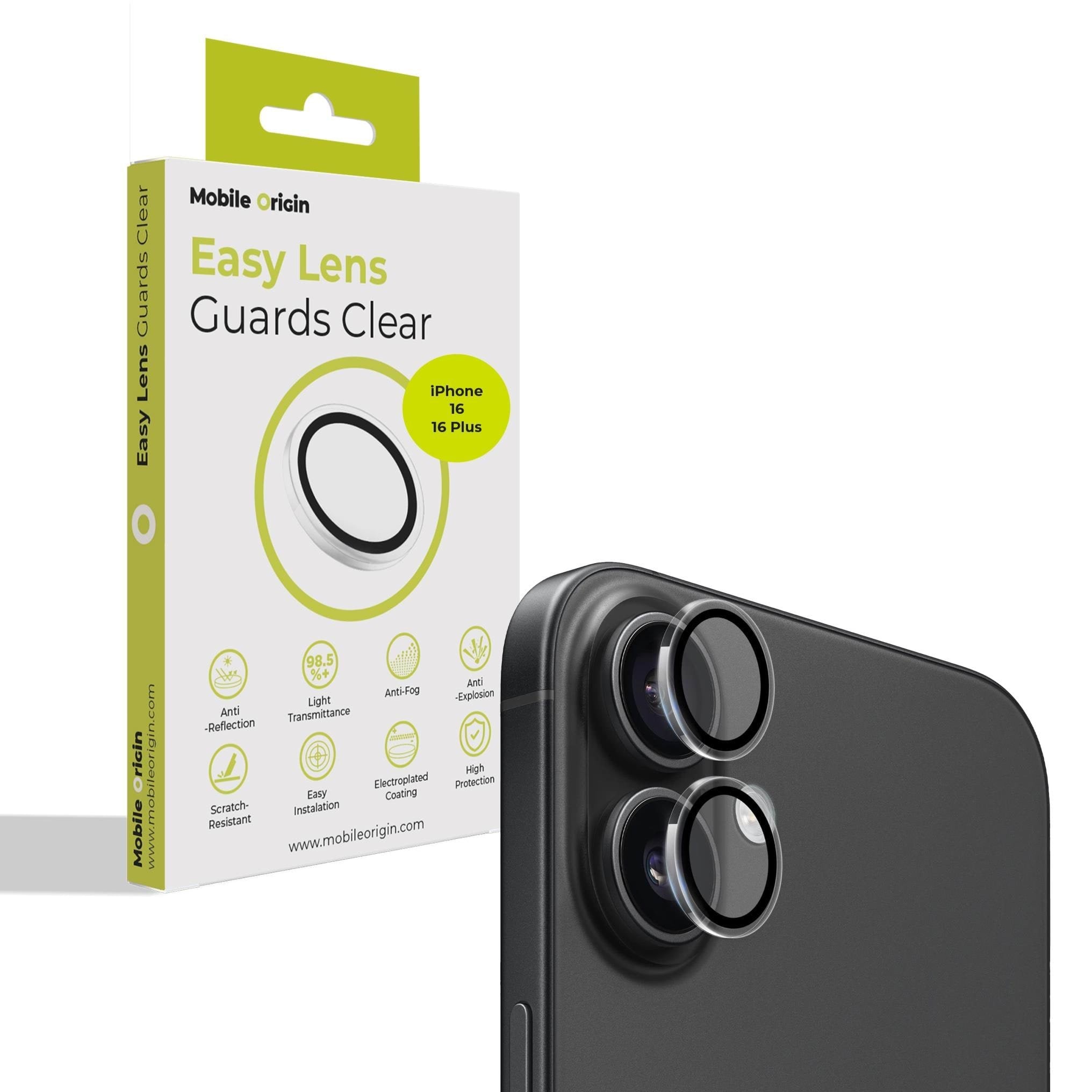 Mobile Origin Easy Lens guards - clear - iPhone 16/16 Plus Mobil Tilbehør FRL-LSG-i16-CLR