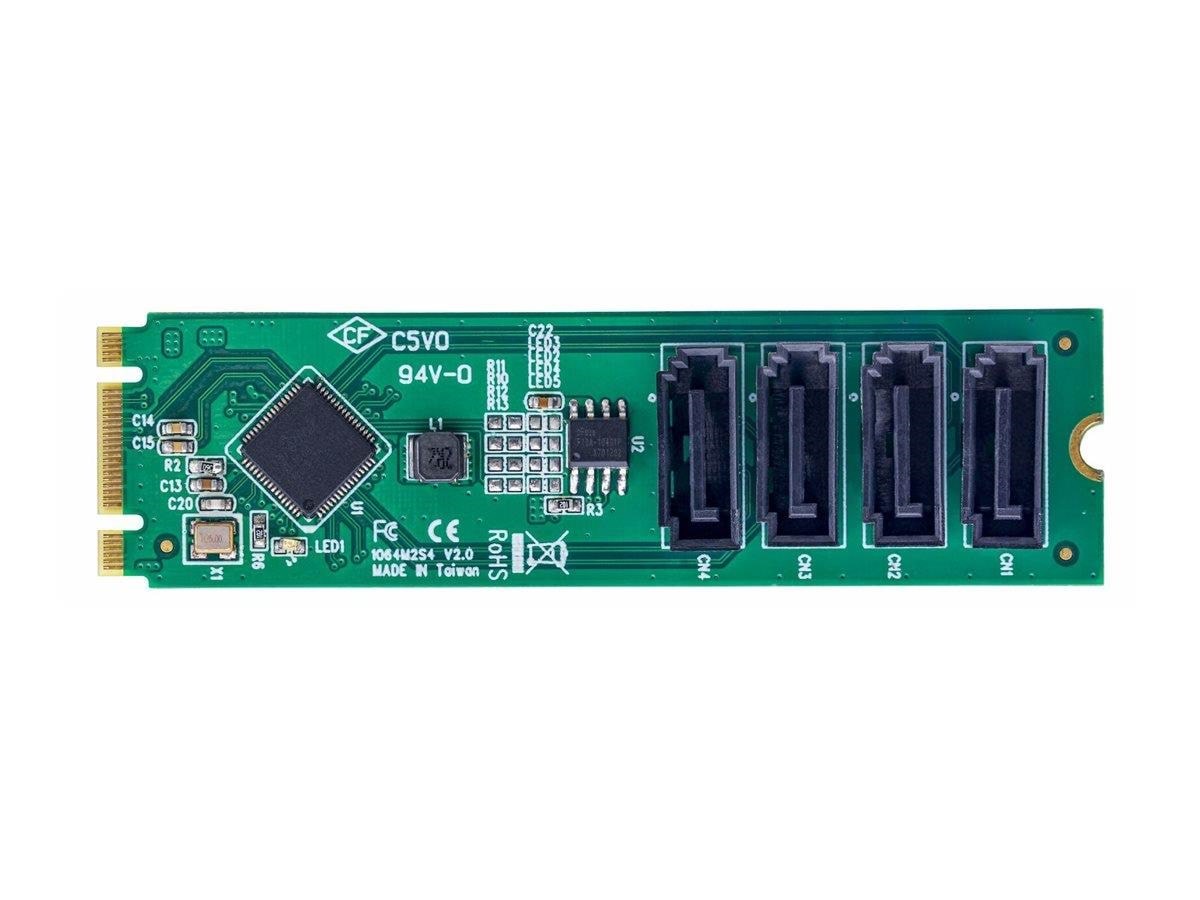StarTech.com 4-Port M.2 to SATA Adapter Card M.2 PCIe 3.0 to SATA HDD/SSD Expansion Card ASM1064 Chipset M.2 NVMe to 4x HDD/SSD for Windows/macOS/