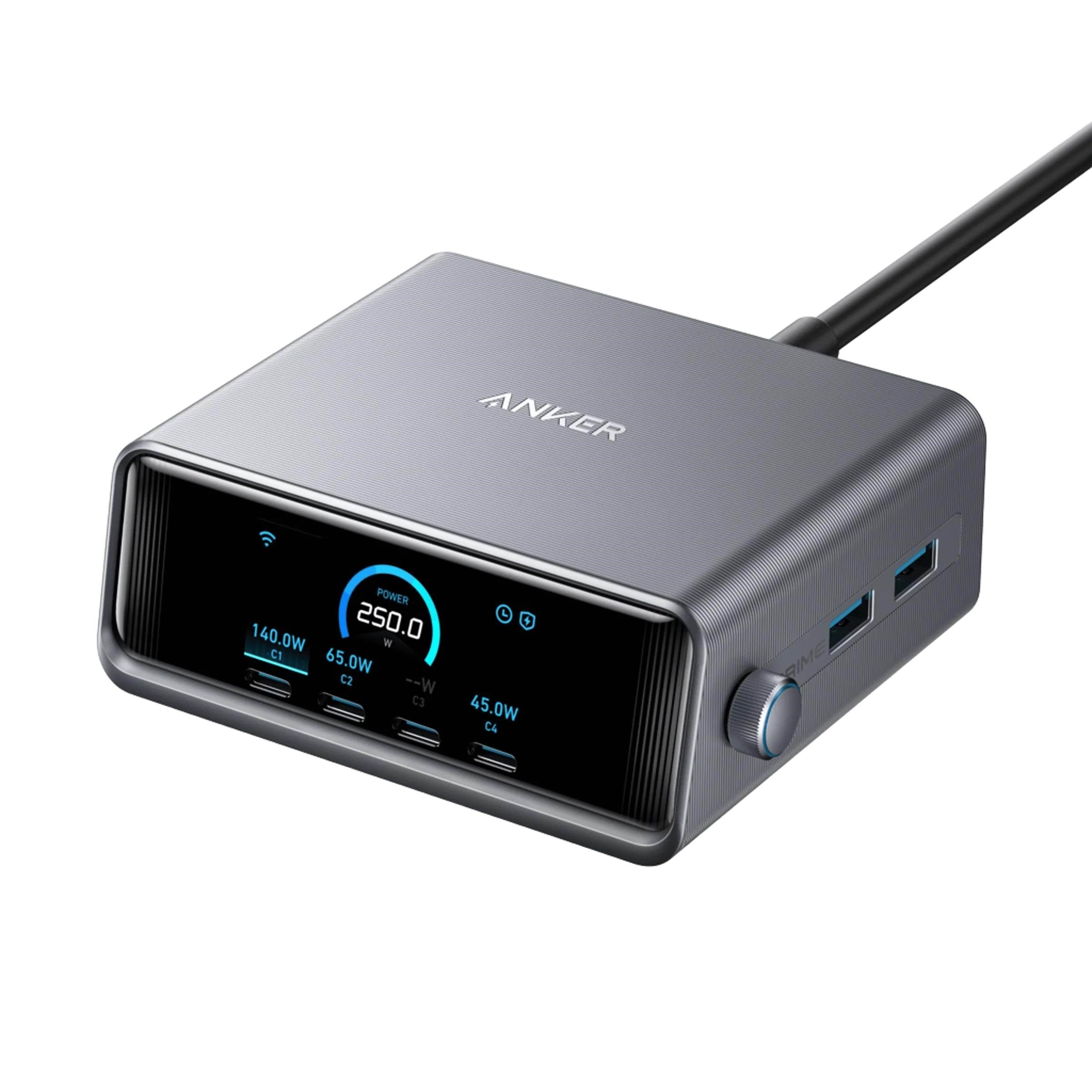 Anker Prime-Oplader (250 W, 6 Porte GaNPrime) - Sølv Mobil Oplader A2345341