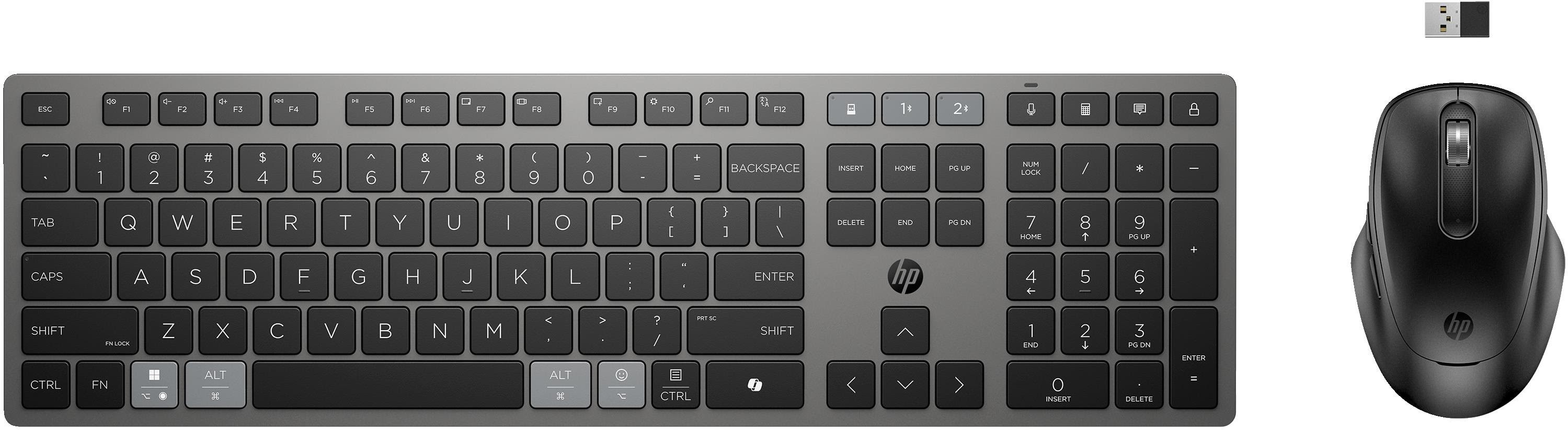 HP 725 Multi-Device Rechargeable Nordic - Tastatur & Mus sæt - Dansk - Grå Tastatur 9T5B0UT#UUW