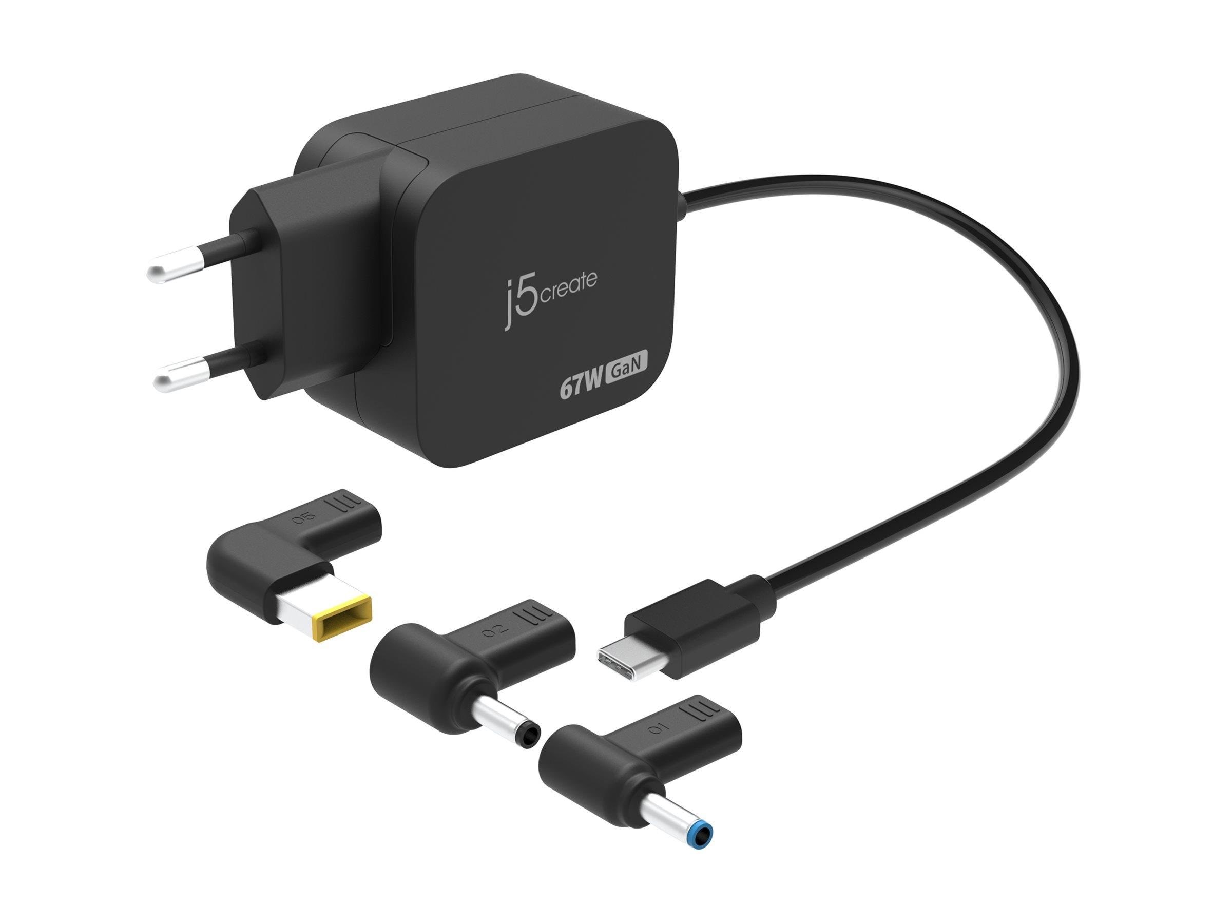 j5create 67W GaN PD USB-C Charger (with 3 DC Connector) Mobil Oplader JUP1565DCE3A-EN