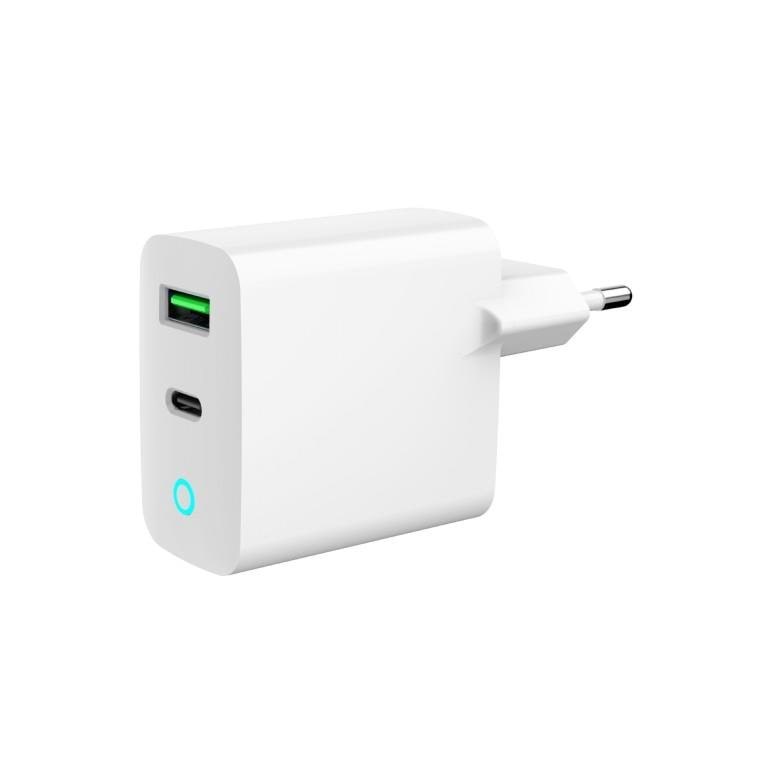 Gembird Universal USB charger with LED QC 3.0 & PD 20W 2-port - White Mobil Oplader TA-UC-PDQC20L-W-01