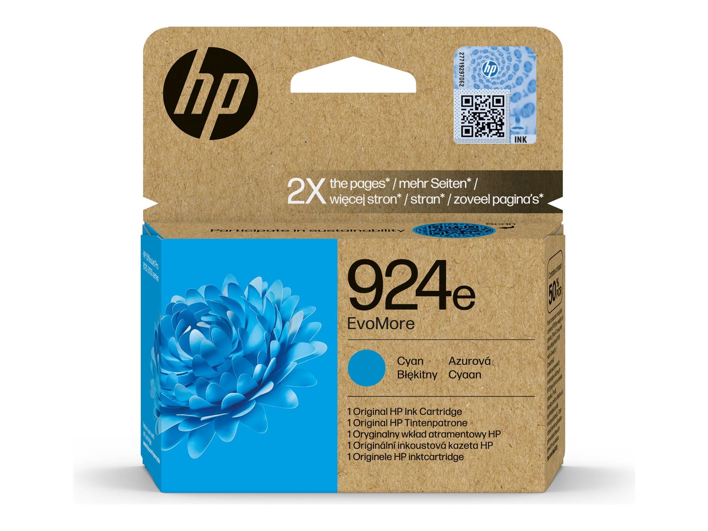 HP 924e EvoMore Printerpatron Og Toner Cyan 4K0U7NE