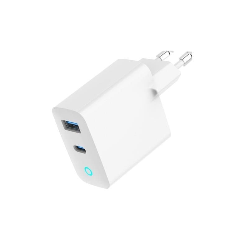 Gembird Universal GaN USB charger with LED QC 3.0 & PD 30W 2-port - White Mobil Oplader TA-UC-PDQC30L-W-01