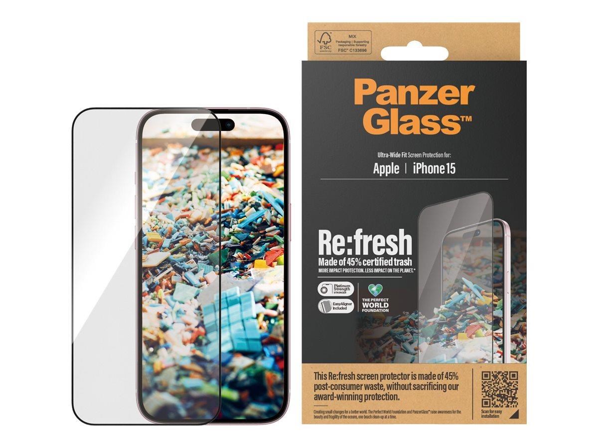 PanzerGlass Re:fresh Screen Protector iPhone 15 | Ultra-Wide Fit w. EasyAligner Beskyttelsesglas PANZER2821