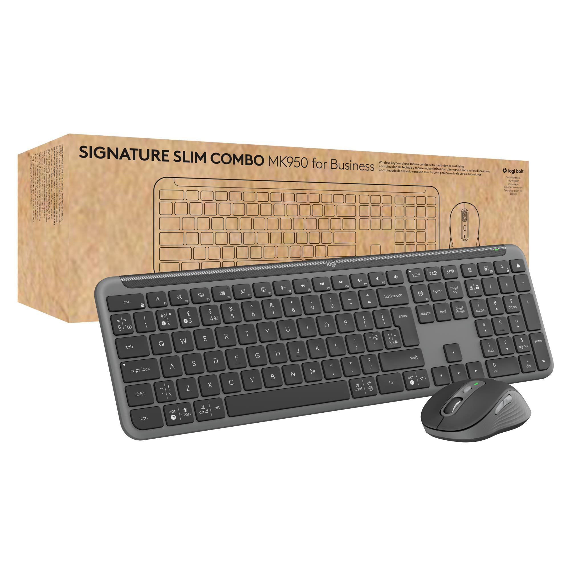 Logitech Signature Slim Combo MK950 for Business - Tastatur & Mus sæt - Amerikansk engelsk - Grå