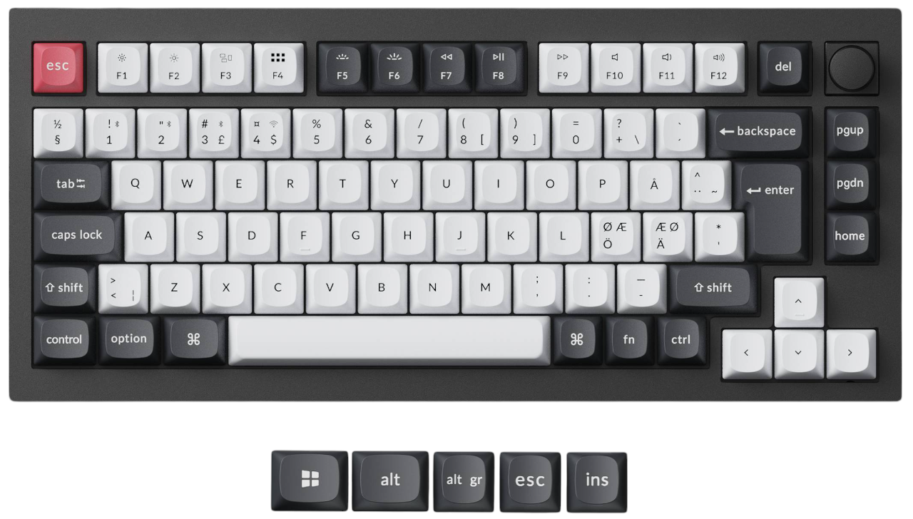 Keychron Q1 HE 75% Knob Wireless Tri-Mode Gateron 2.0 Nebula Magnetic Carbon Black - ND - Gaming Tastatur - Nordisk - Sort