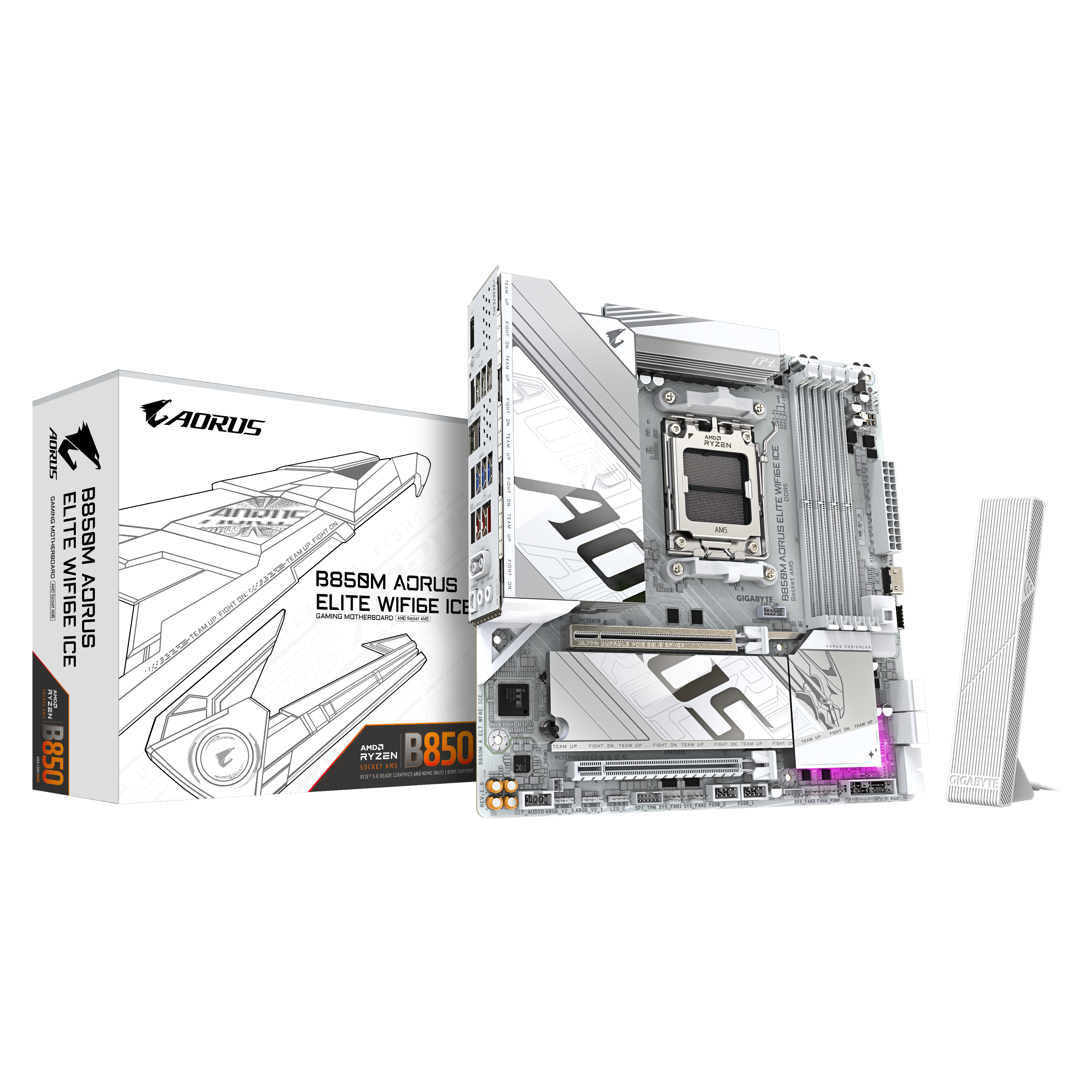 GIGABYTE B850M AORUS ELITE WIFI6E ICE Bundkort - AMD B850 - AMD AM5 - DDR5 RAM - Micro-ATX