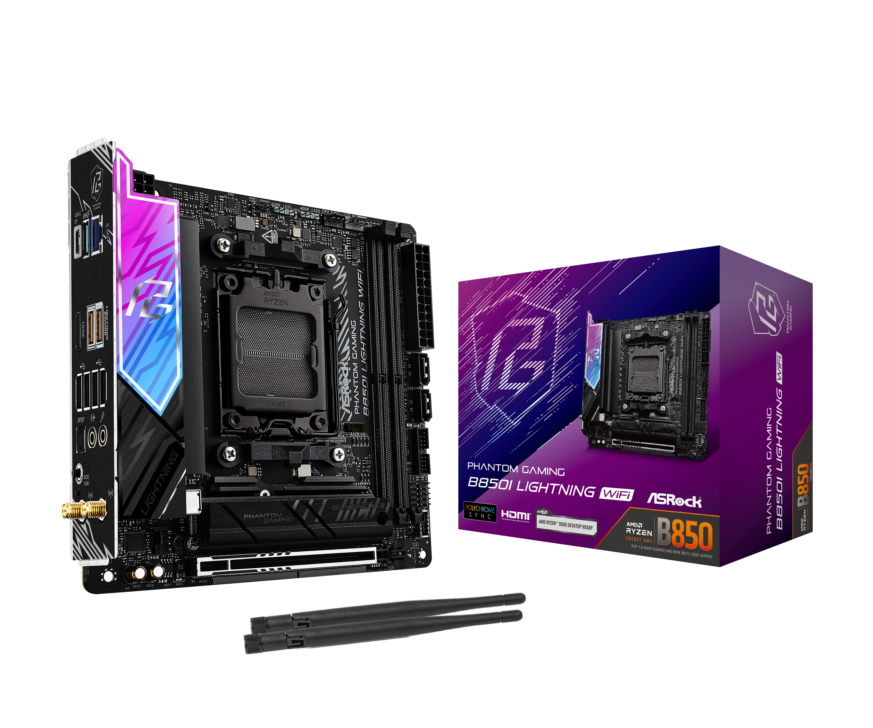 ASRock B850I Lightning WiFi Bundkort - AMD B850 - AMD AM5 - DDR5 RAM - Mini-ITX Bundkort 90-MXBQR0-A0UAYZ