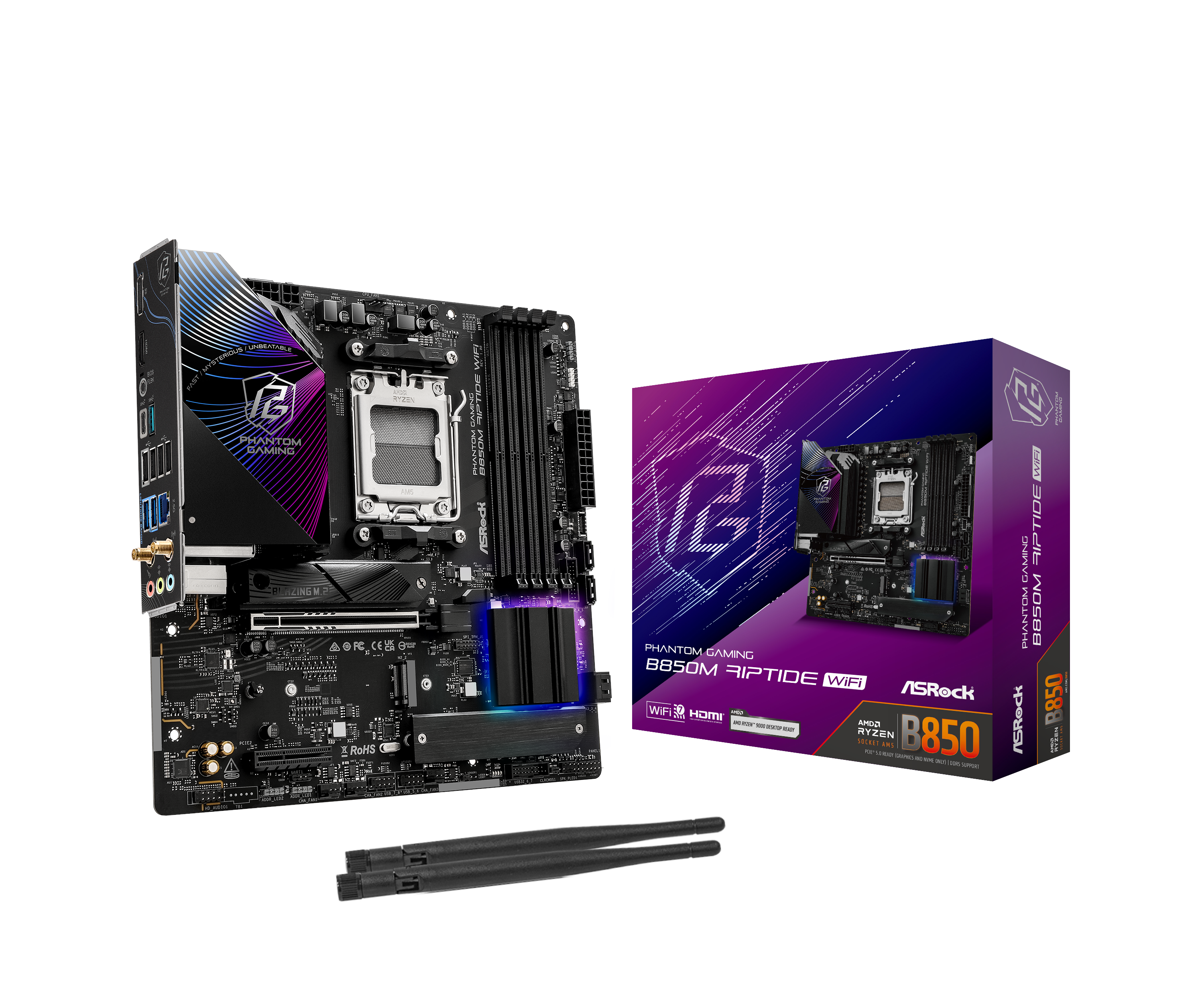 ASRock B850M Riptide WiFi Bundkort - AMD B850 - AMD AM5 - DDR5 RAM - Micro-ATX