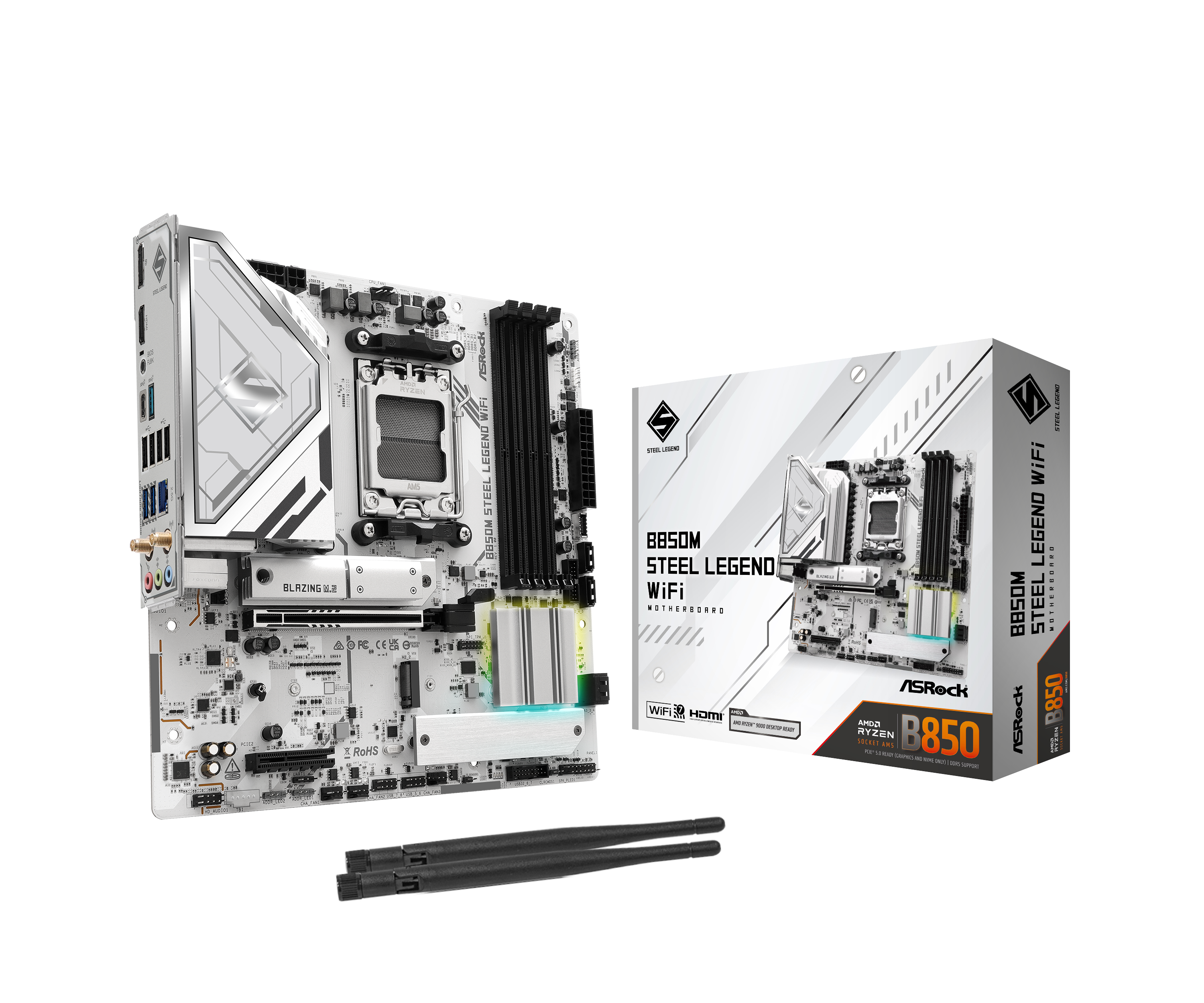 ASRock B850M Steel Legend WiFi Bundkort - AMD B850 - AMD AM5 - DDR5 RAM - Micro-ATX Bundkort 90-MXBS20-A0UAYZ