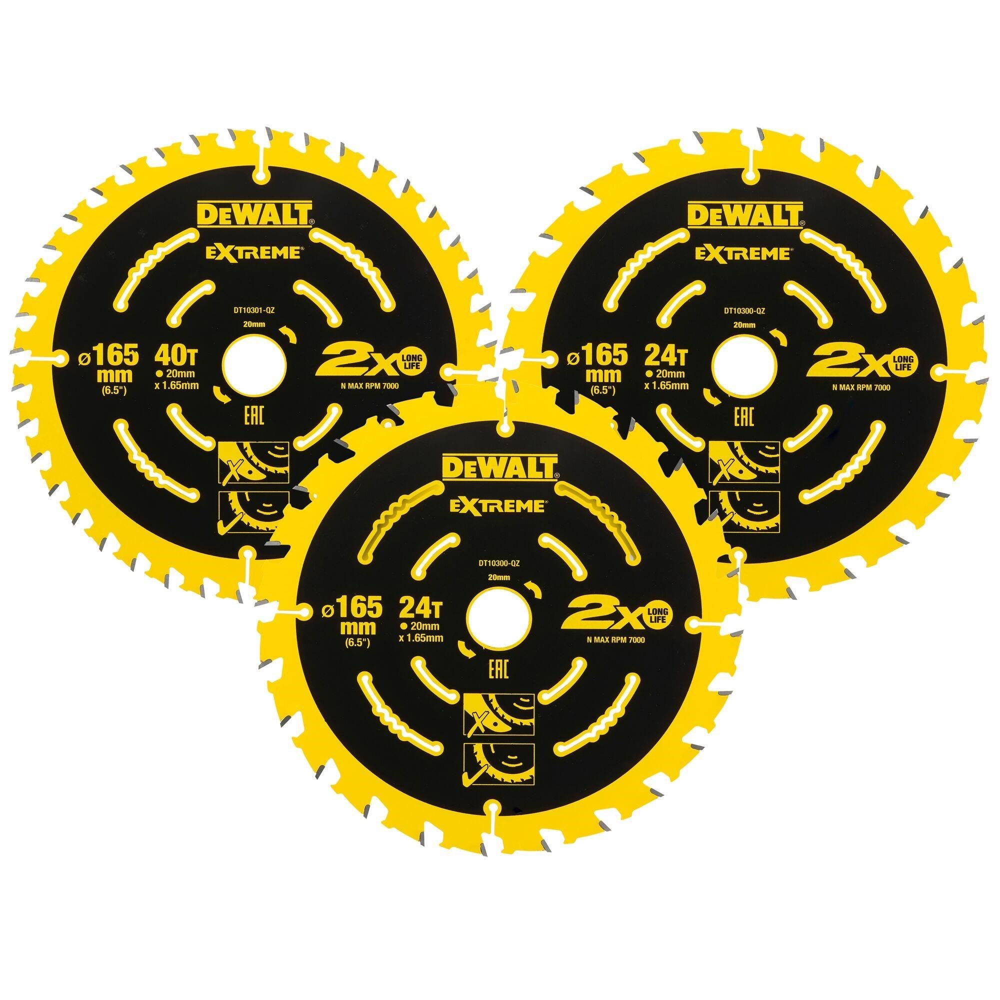 Dewalt DT10397-QZ Extreme blade (230V) 165 x 20 3-pack ass. Rundsav