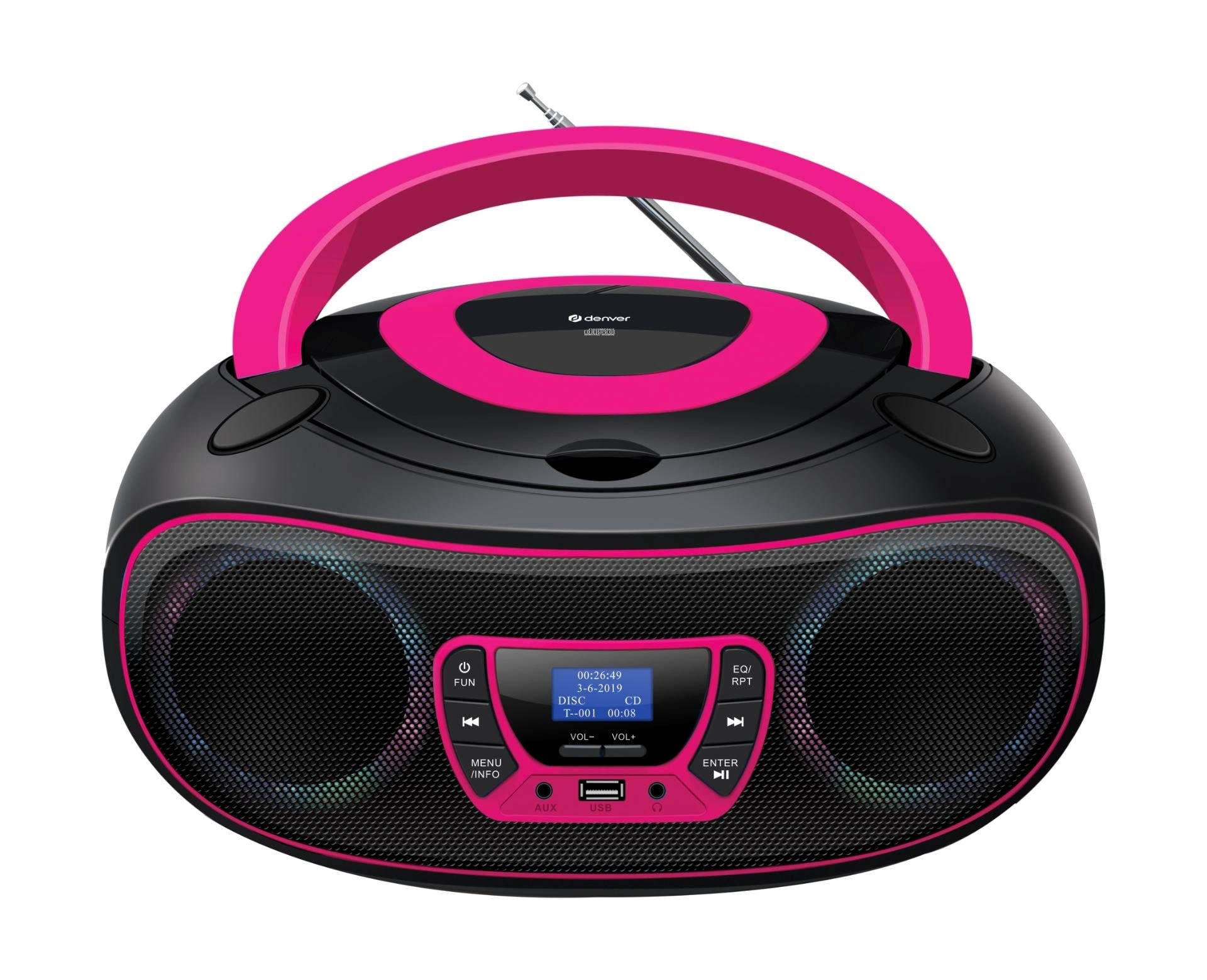 DENVER TDB-212P - Pink - DAB+ Boombox with Bluetooth & CD Player - Pink Cd Afspiller