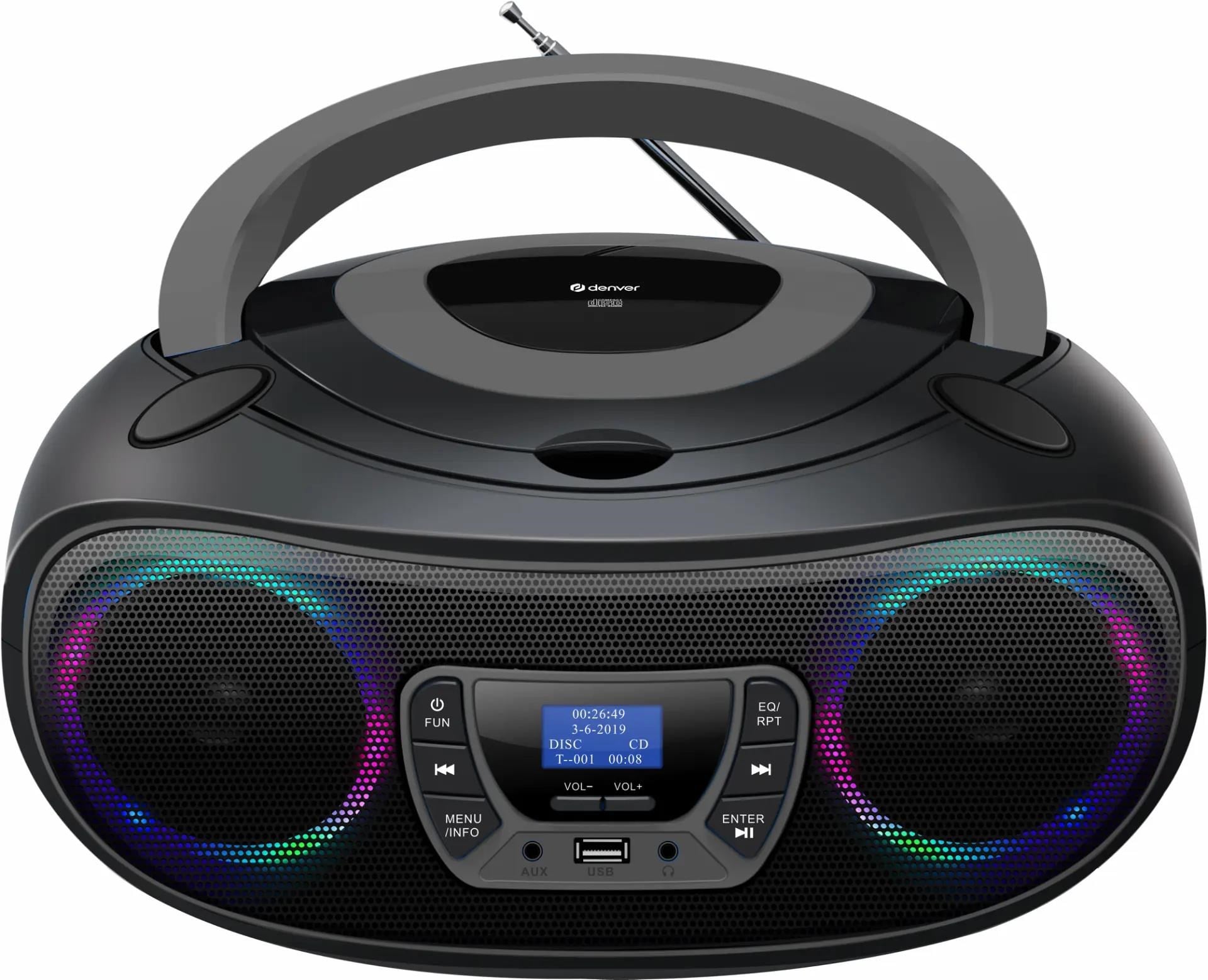 DENVER TDB-212GR - Grey - DAB+ Boombox with Bluetooth & CD Player Cd Afspiller