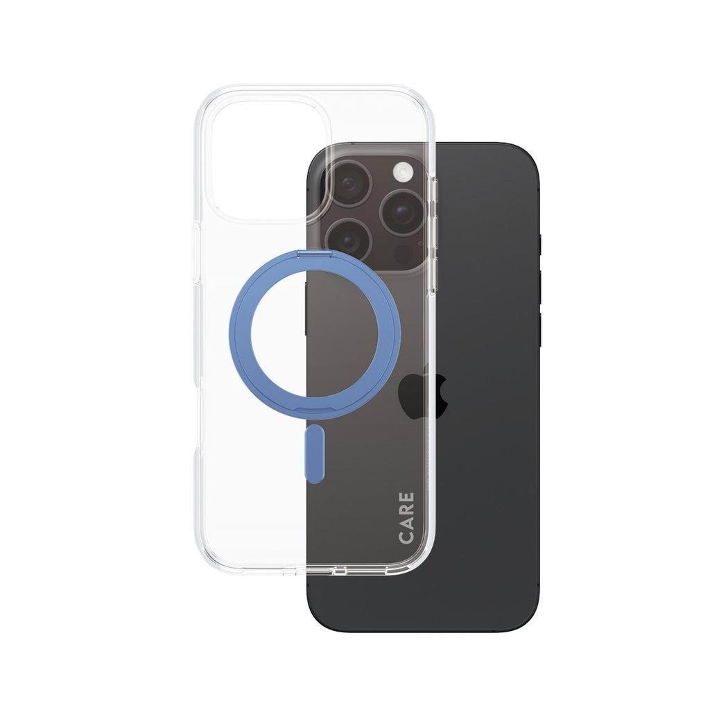 CARE by PanzerGlass Feature Case Transparent w. Blue Kickstand & MagSafe iPhone 16 Pro Max
