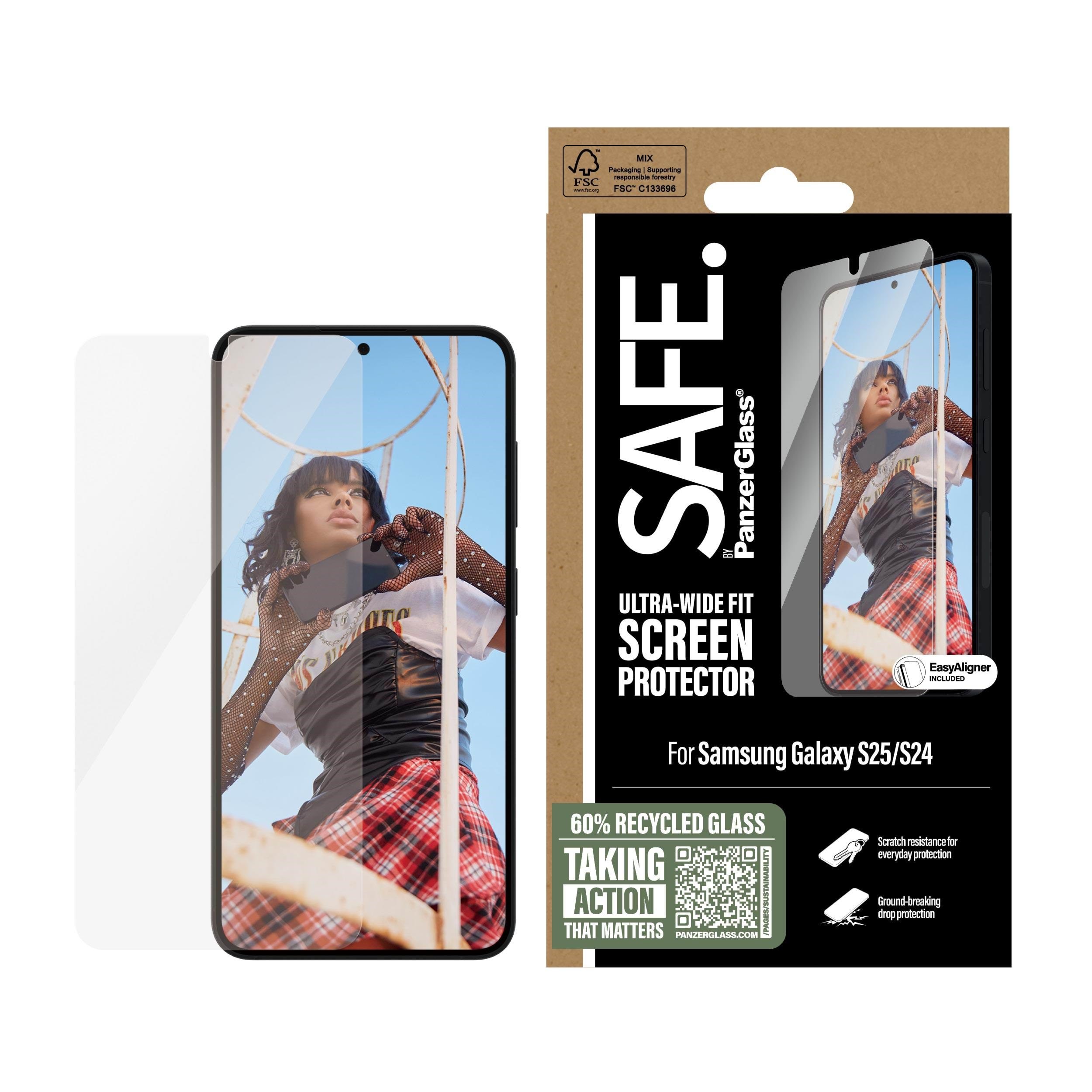 SAFE by PanzerGlass Screen Protector Samsung Galaxy S25 | Ultra-Wide Fit w. Aligner Beskyttelsesglas SARNUWFG38388
