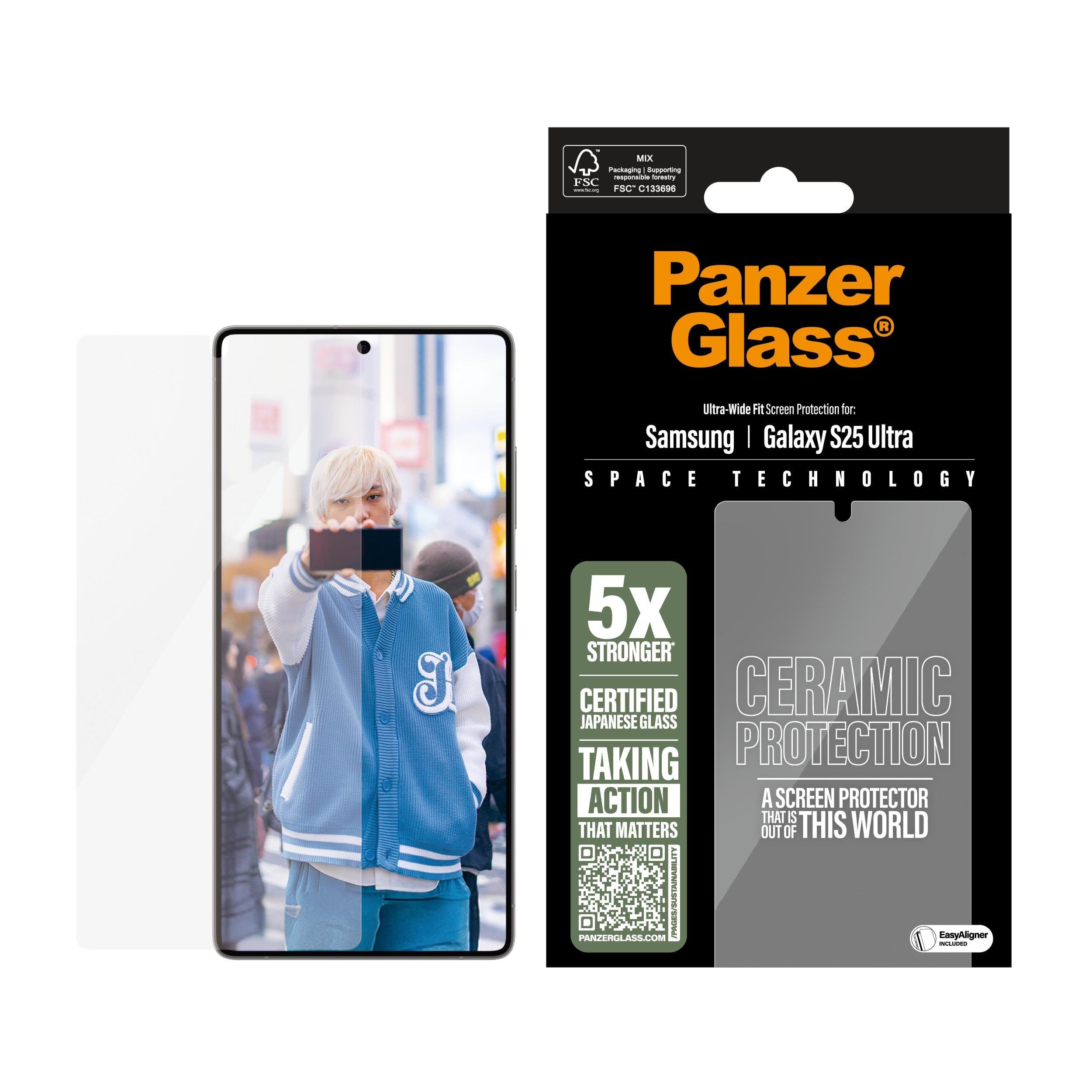 PanzerGlass Ceramic Screen Protector Samsung Galaxy S25 Ultra | Ultra-Wide Fit Beskyttelsesglas PGRUWFCG38488