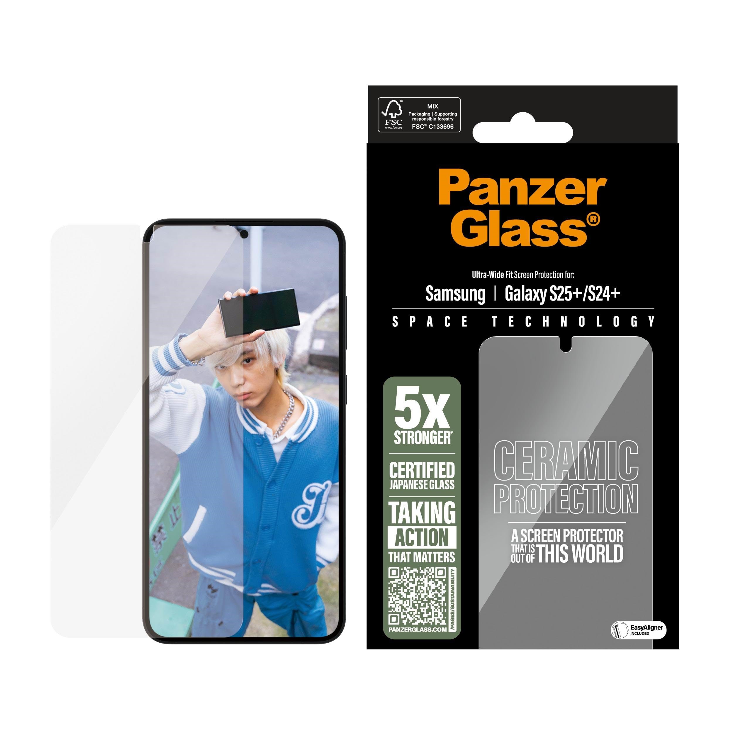 PanzerGlass Ceramic Screen Protector Samsung Galaxy S25+ | Ultra-Wide Fit Beskyttelsesglas PGRUWFCG37942