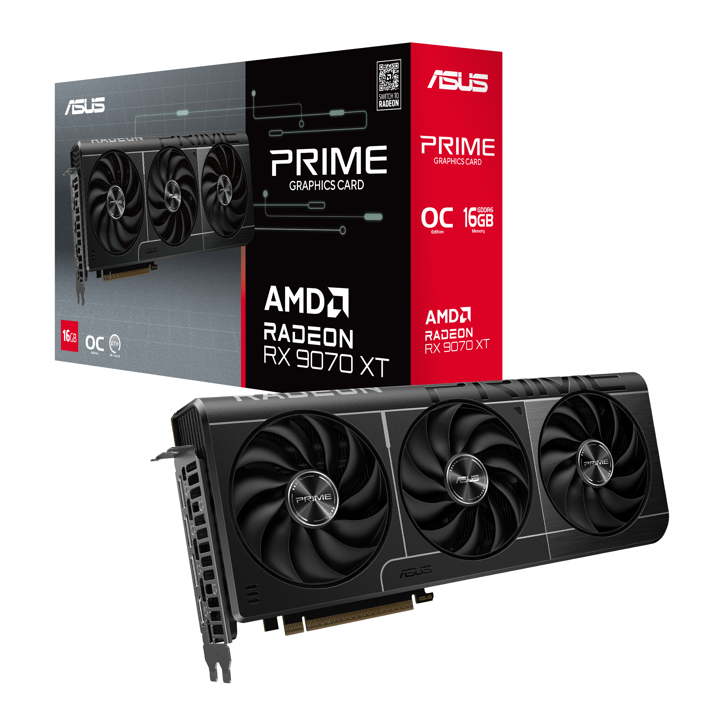 ASUS Radeon RX 9070 XT Prime OC - 16GB GDDR6 RAM - Grafikkort Grafikkort Sort 90YV0L71-M0NA00
