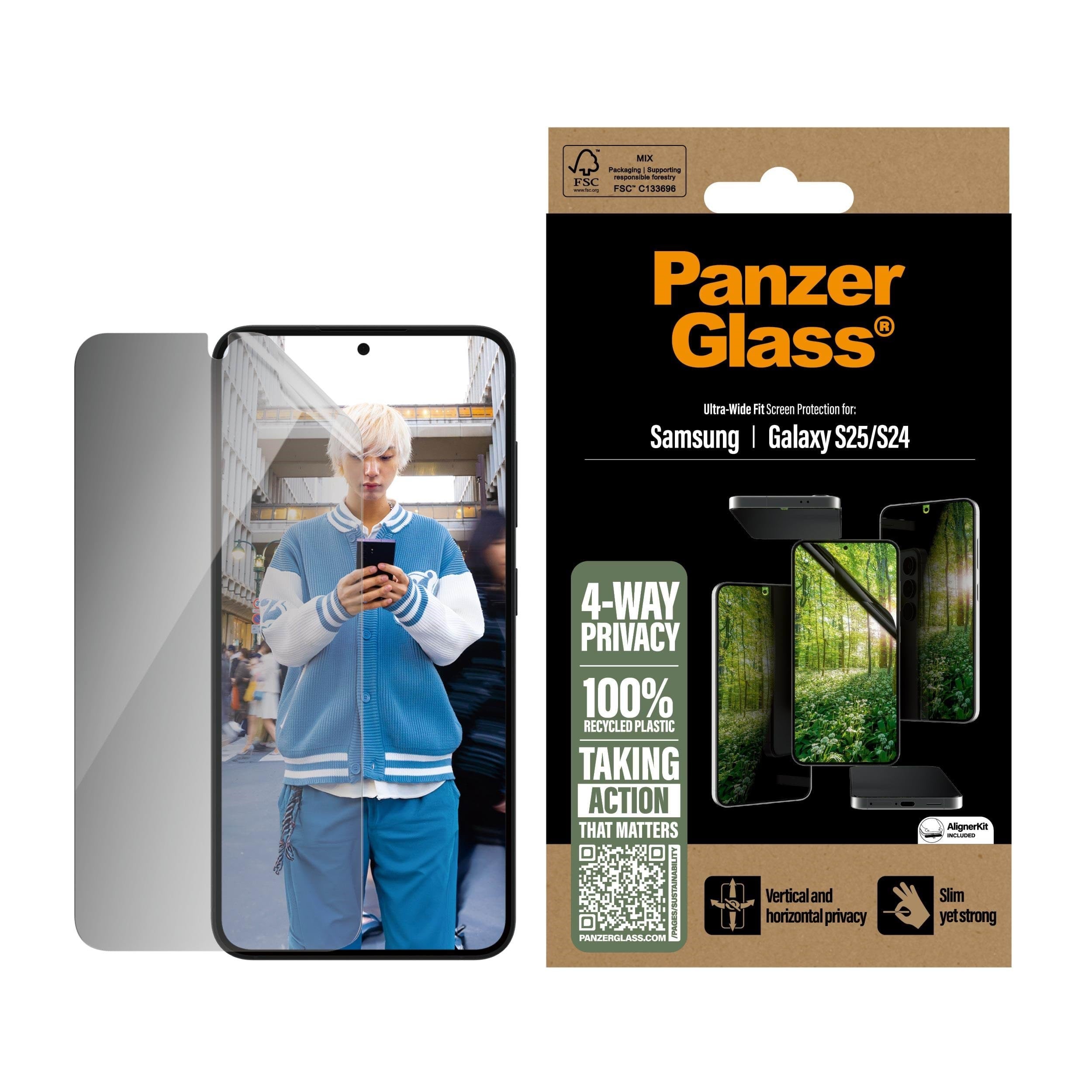 PanzerGlass ECO MATRIX 4-way Privacy Screen Protector Samsung Galaxy S25 | Ultra-wide Fit