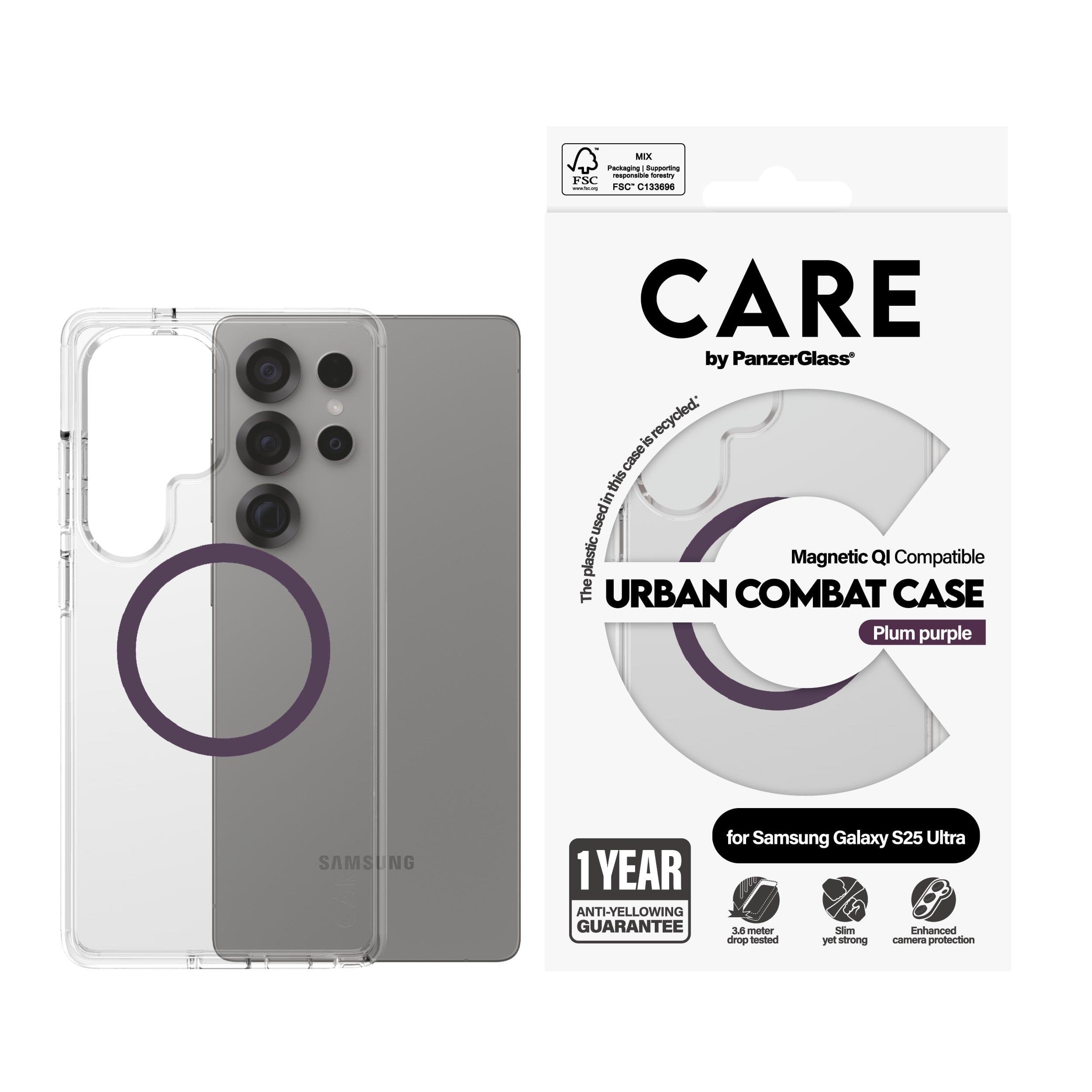 CARE by PanzerGlass Flagship Case Transparent Urban Combat w. Plum Purple QI Compatible Samsung Galaxy S25 Ultra