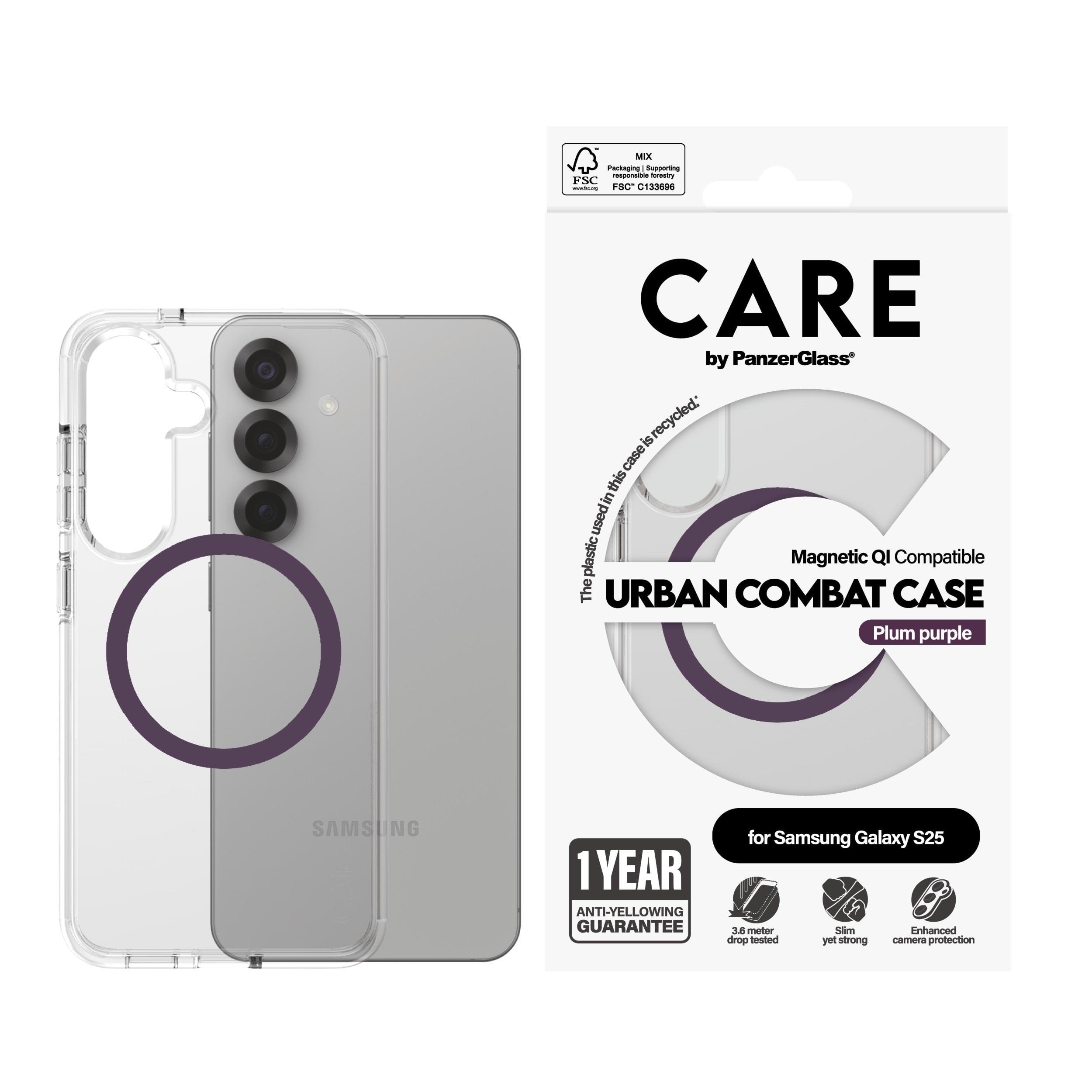CARE by PanzerGlass Flagship Case Transparent Urban Combat w. Plum Purple QI Compatible Samsung Galaxy S25 Mobilcover CRRFUTCG38388
