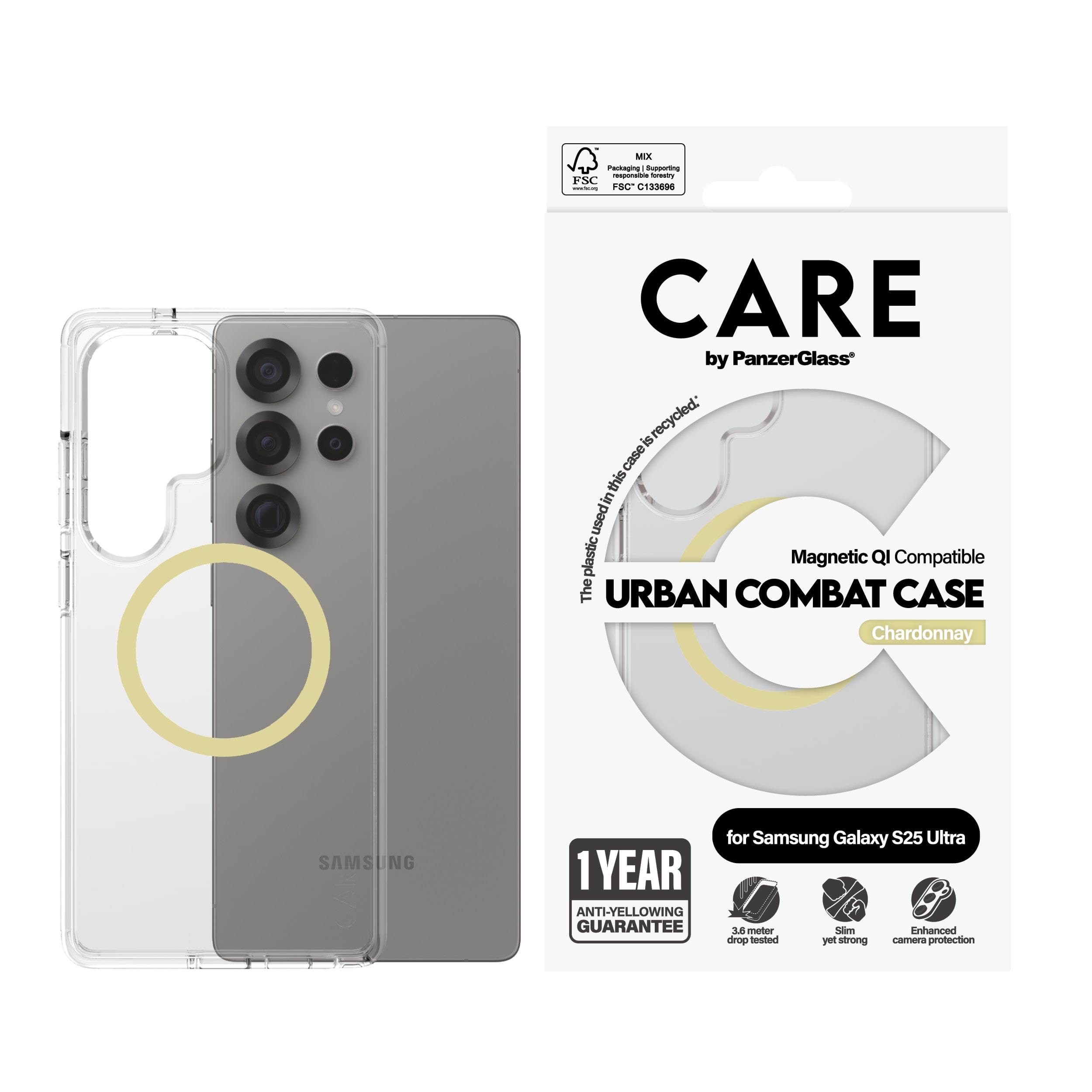 CARE by PanzerGlass Flagship Case Transparent Urban Combat w. Chardonnay QI Compatible Samsung Galaxy S25 Ultra