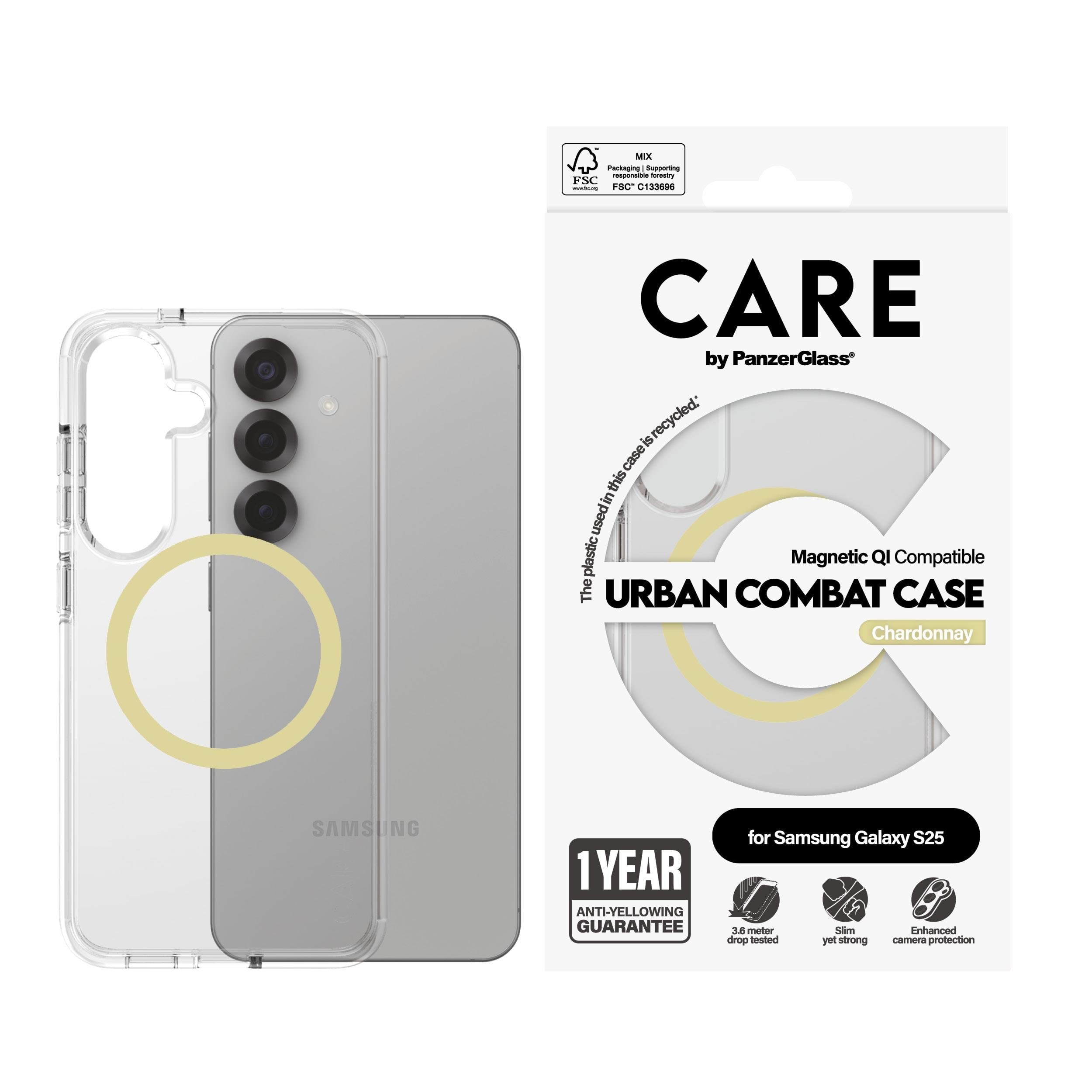 CARE by PanzerGlass Flagship Case Transparent Urban Combat w. Chardonnay QI Compatible Samsung Galaxy S25