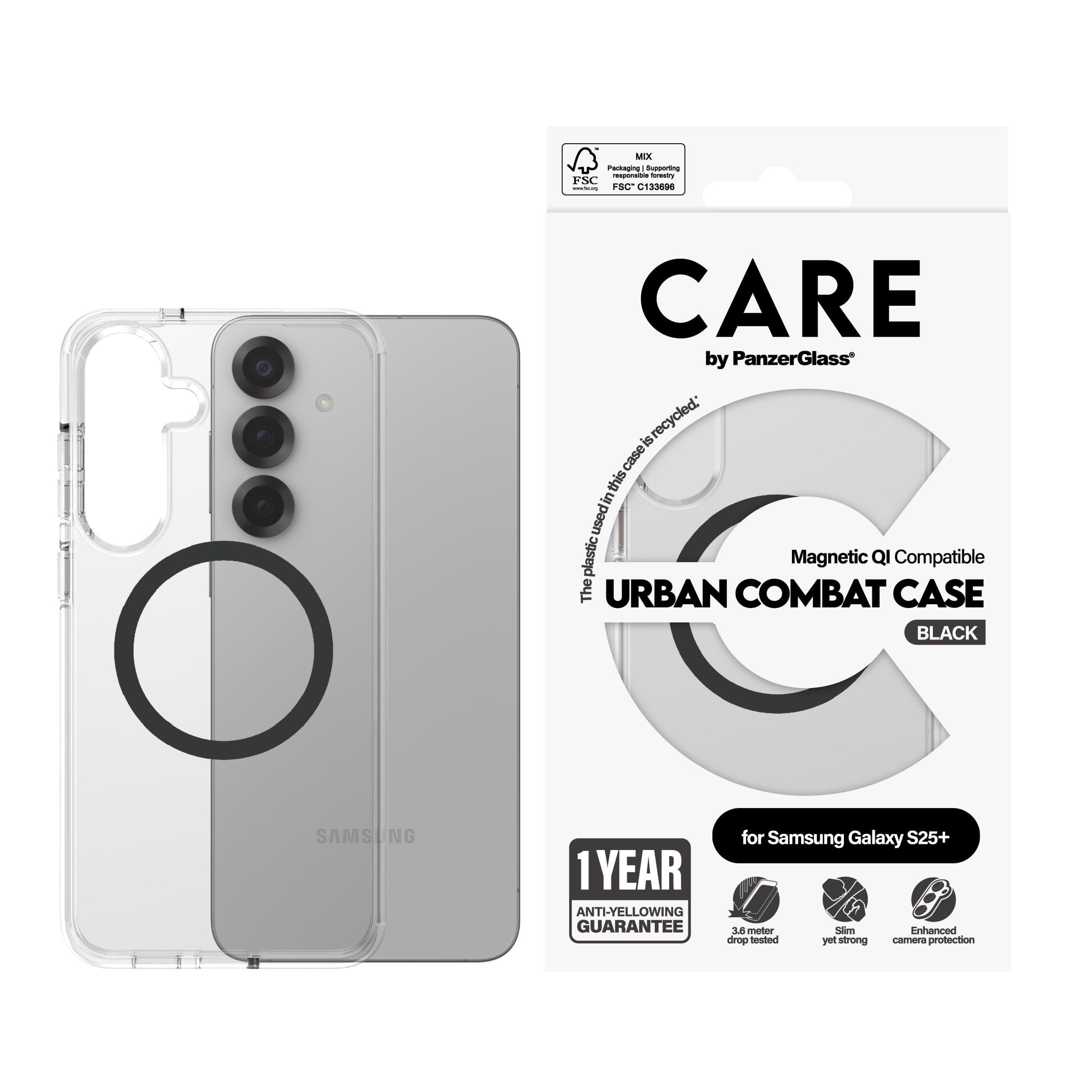 CARE by PanzerGlass Flagship Case Transparent Urban Combat w. Black QI Compatible Samsung Galaxy S25+