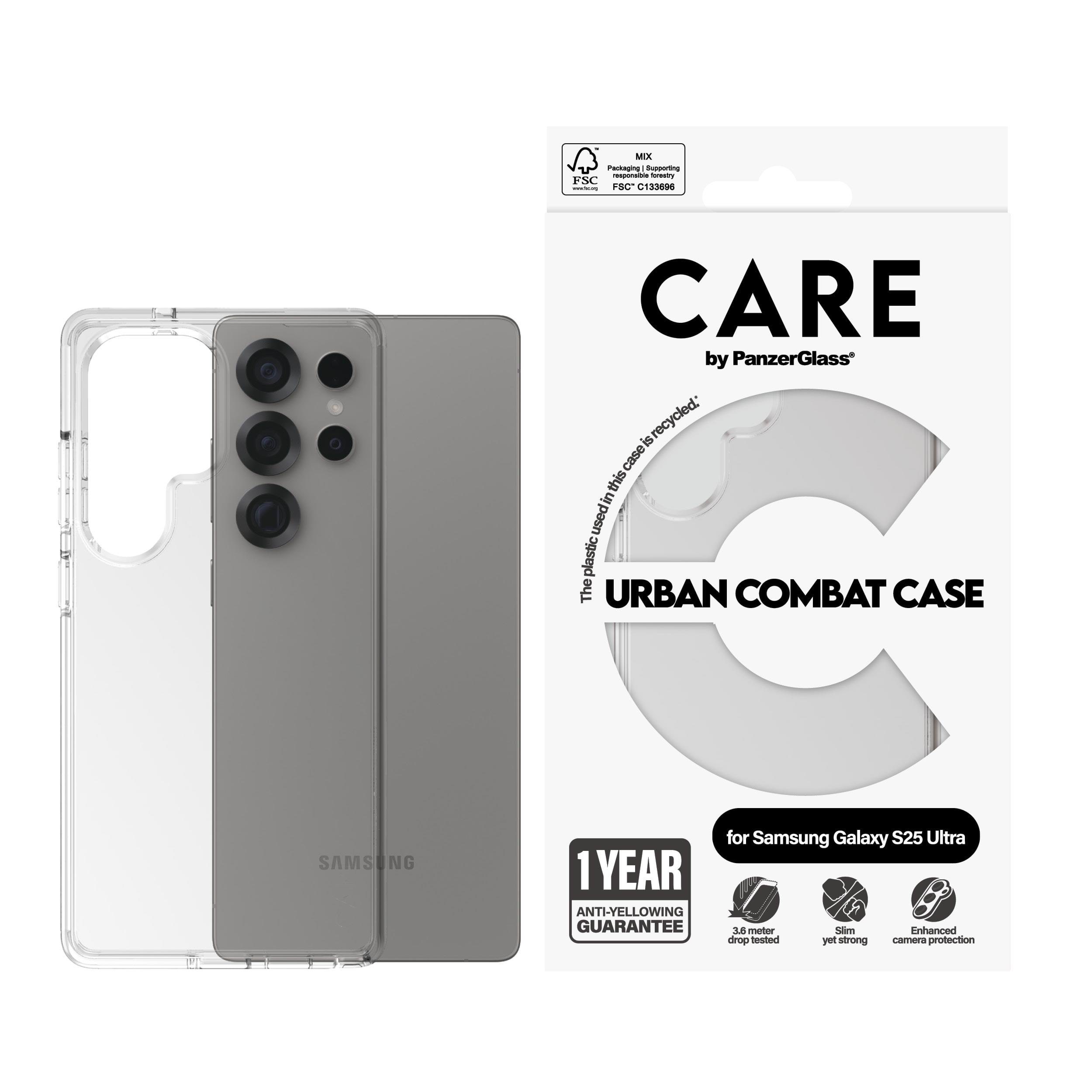 CARE by PanzerGlass Flagship Case Transparent Urban Combat w. Clear Frame Samsung Galaxy S25 Ultra Mobilcover CRRFUBCG38488