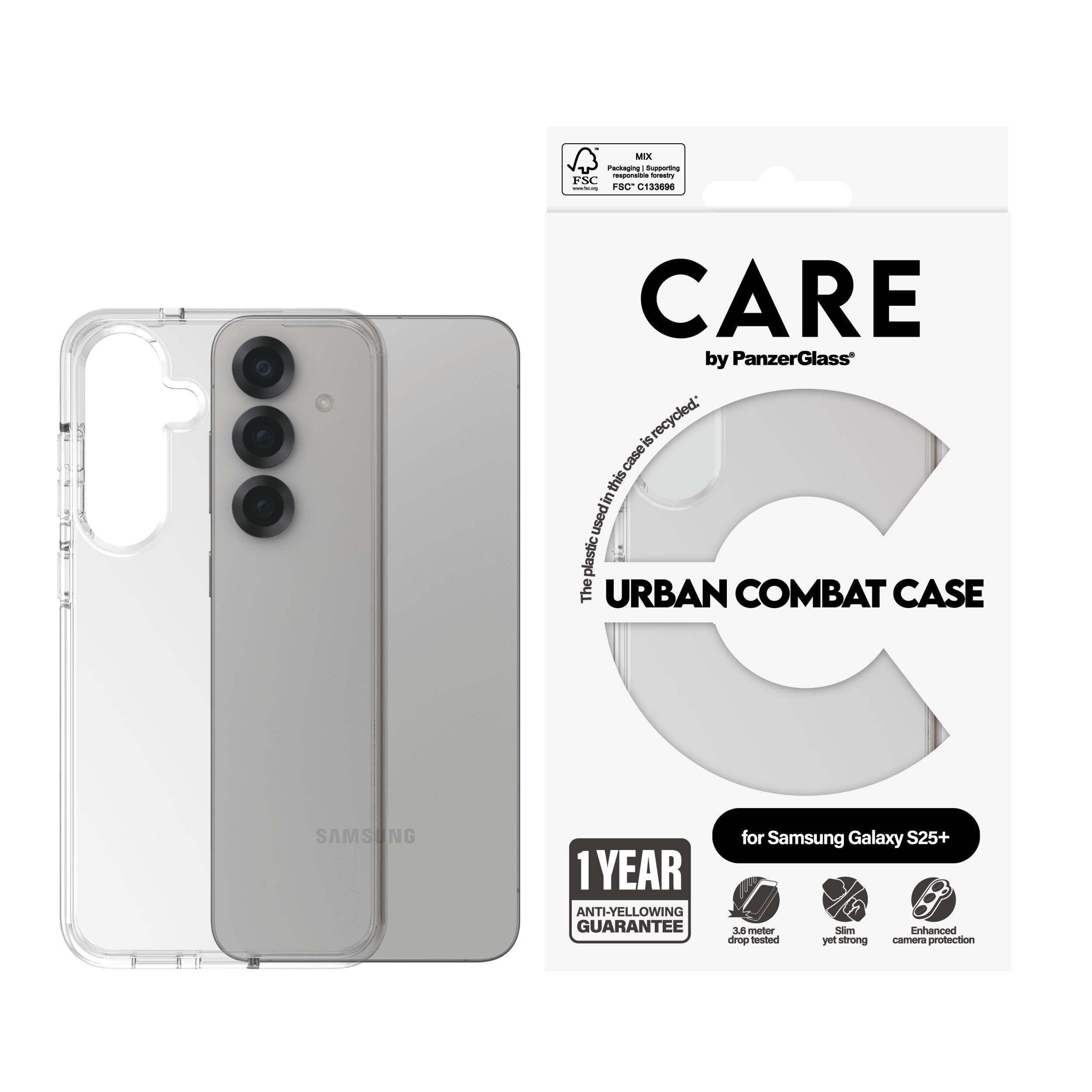CARE by PanzerGlass Flagship Case Transparent Urban Combat w. Clear Frame Samsung Galaxy S25+ Mobilcover CRRFUBCG37942