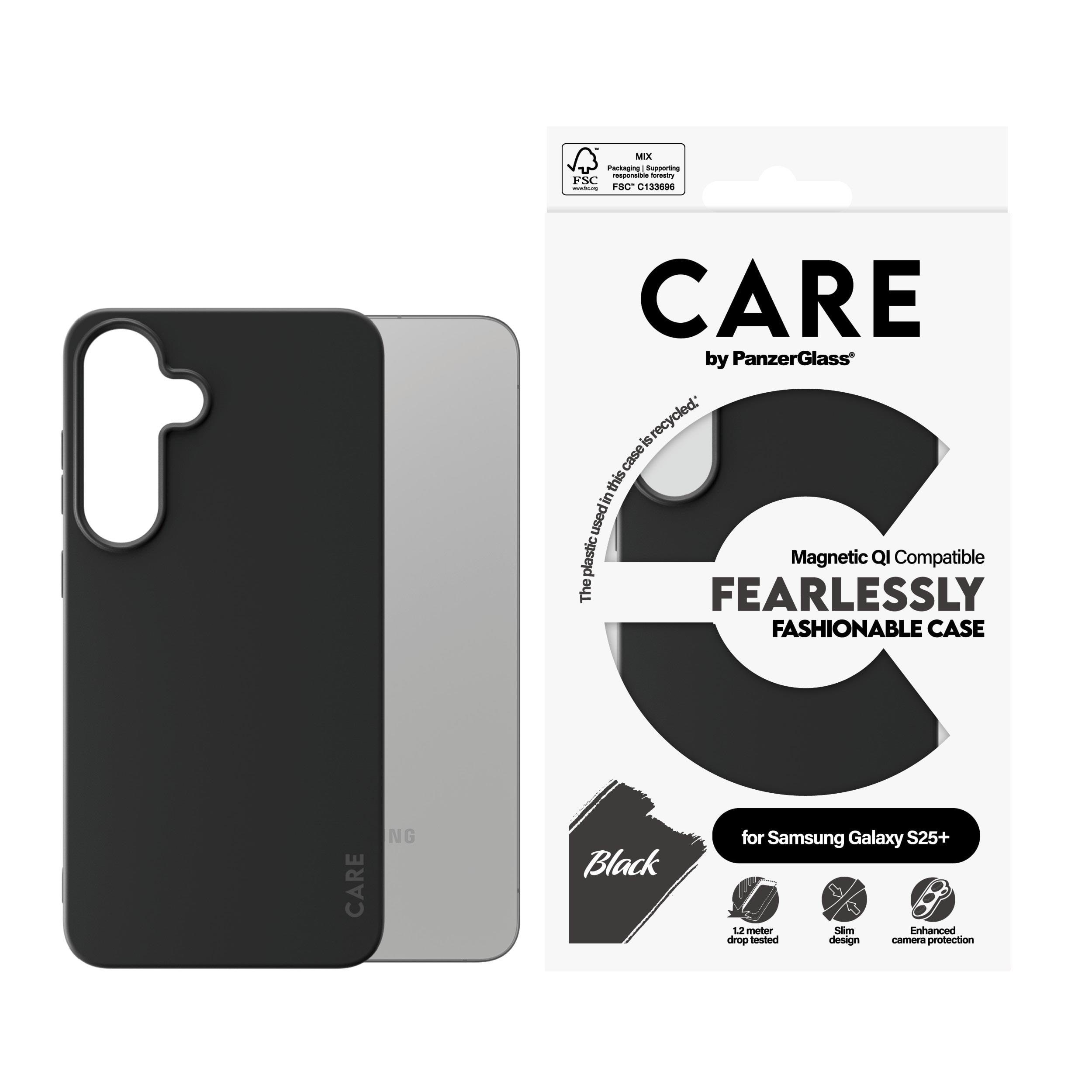 CARE by PanzerGlass Fashionable Case Black w. QI Compatible Samsung Galaxy S25+ Mobilcover CRRFBQIG37942