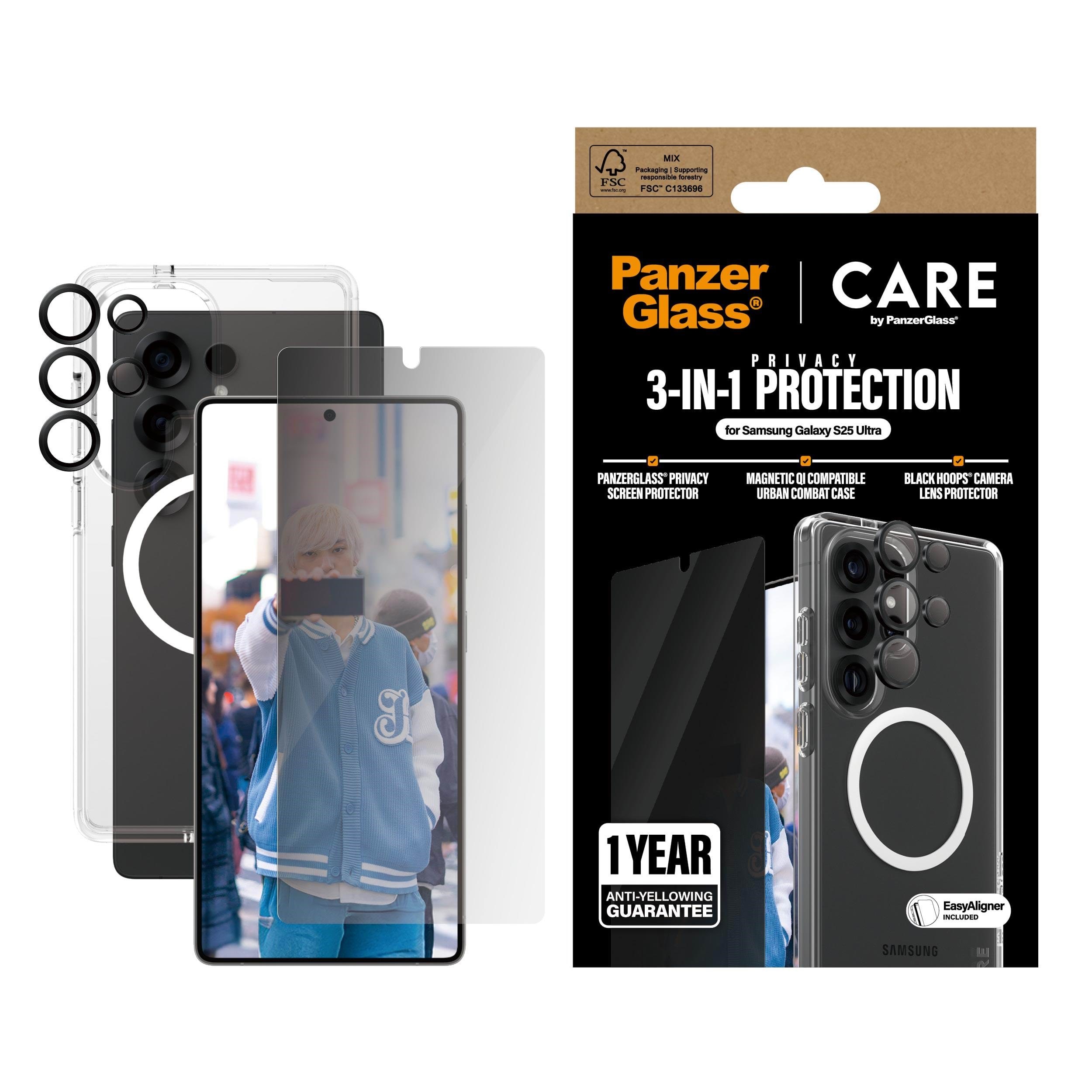 CARE by PanzerGlass Flagship 3-in-1 Privacy Bundle Samsung Galaxy S25 Ultra Beskyttelsesglas CRRCHPUG38488